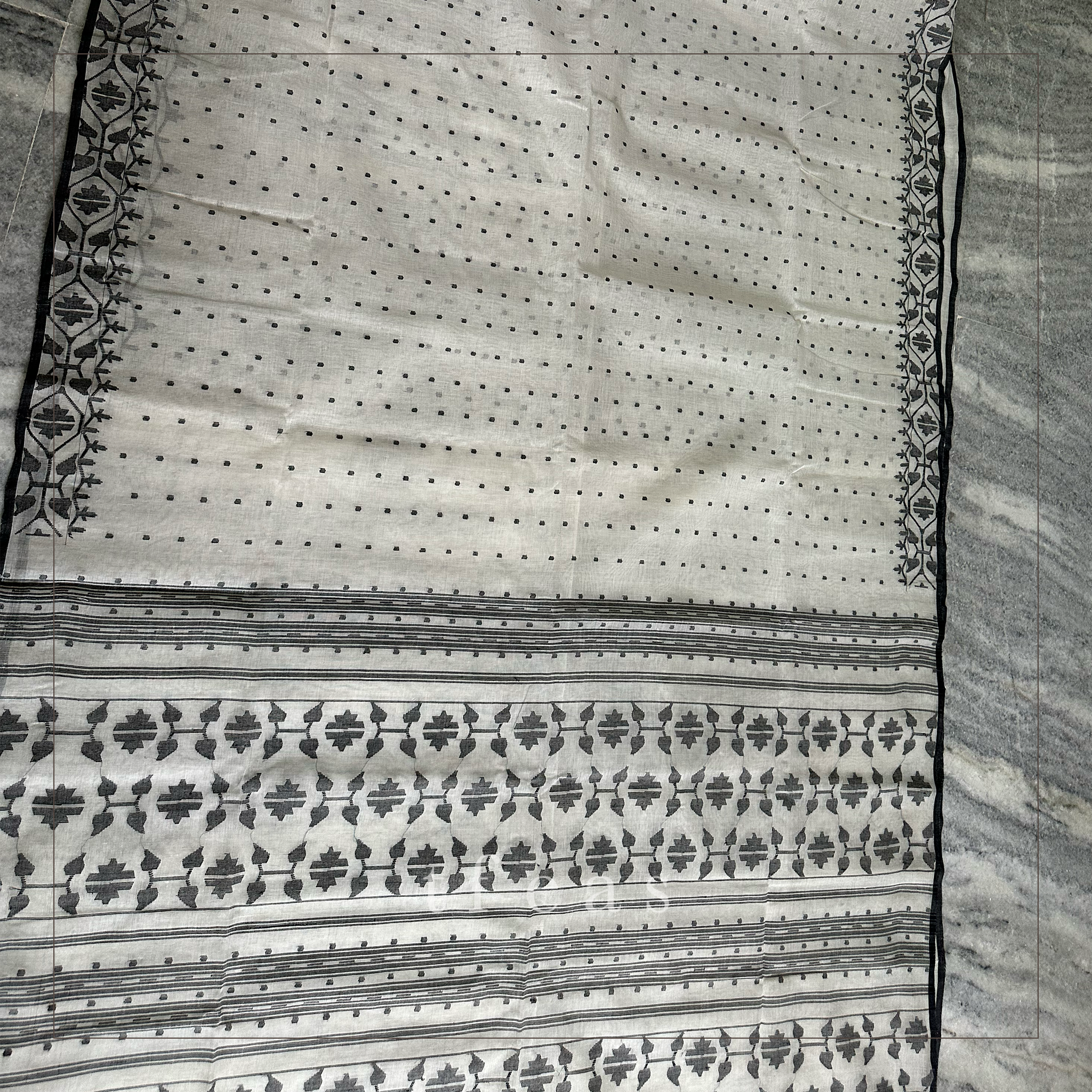 White and Black Hazarbuti Dhakai Jamdani