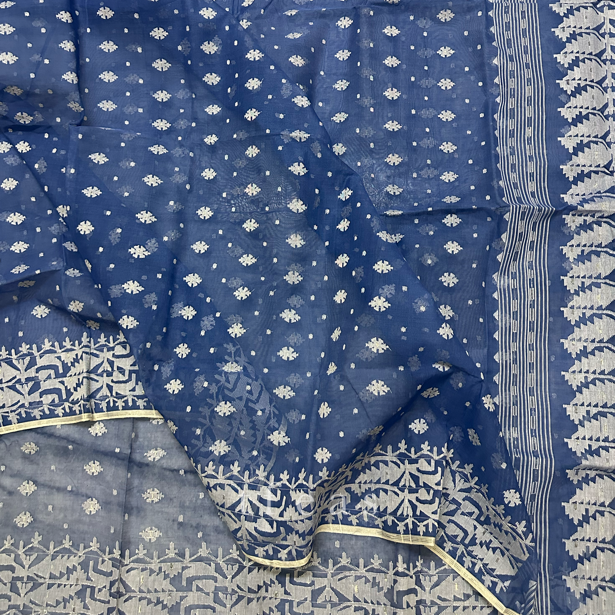 Blue and White Dhakai Jamdani