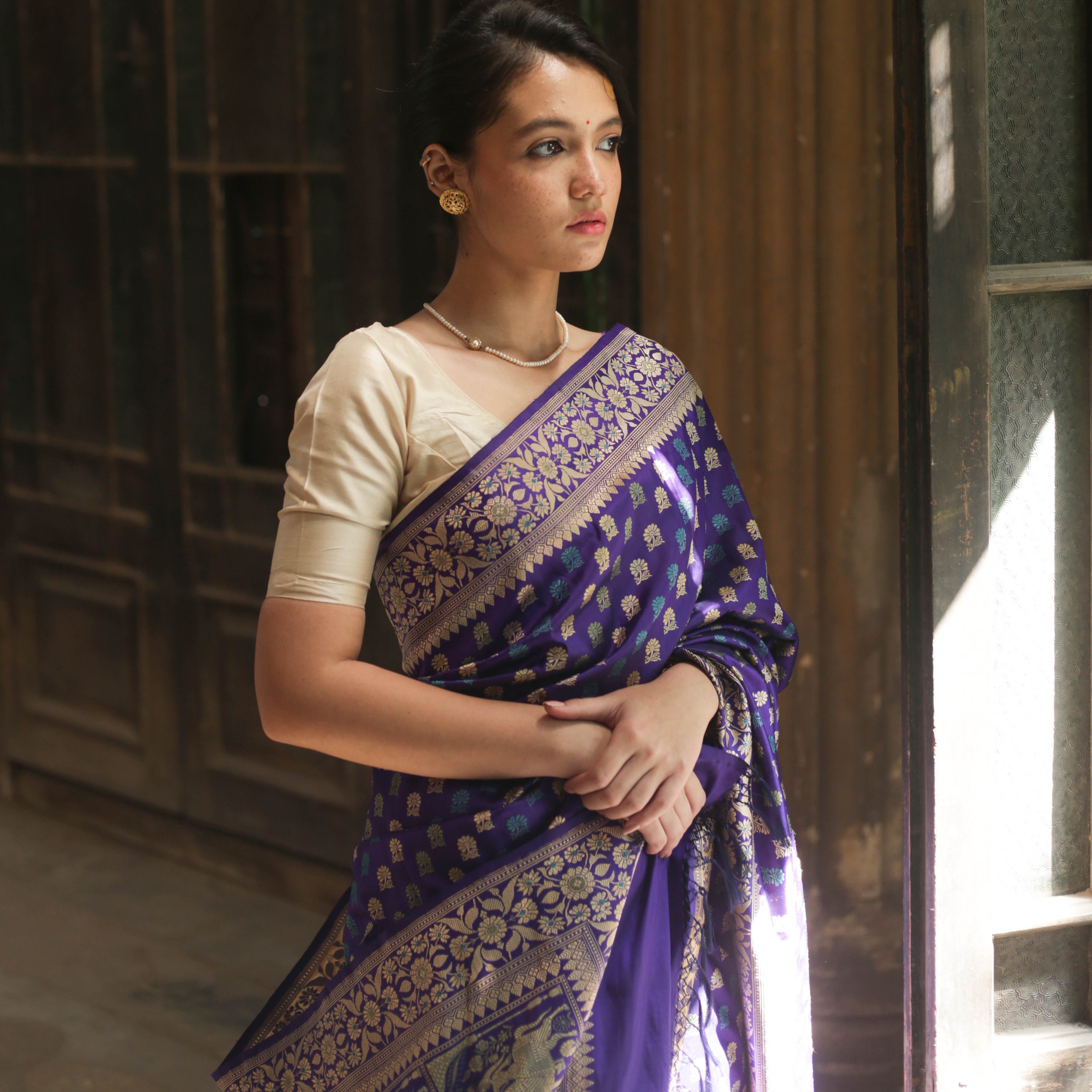 Purple Blue Shot Colour Revival Baluchari Saree