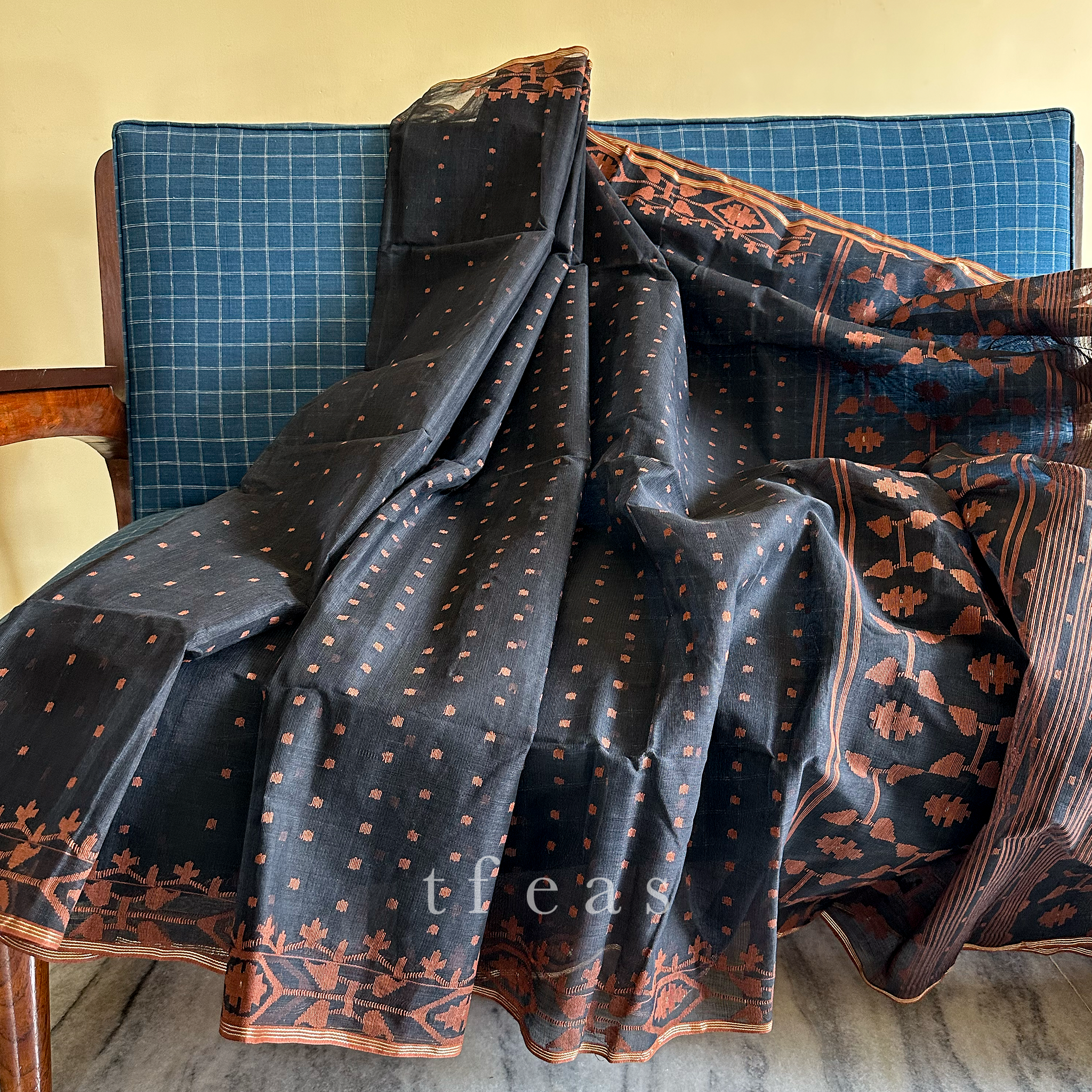 Black and Rust Dhakai Jamdani