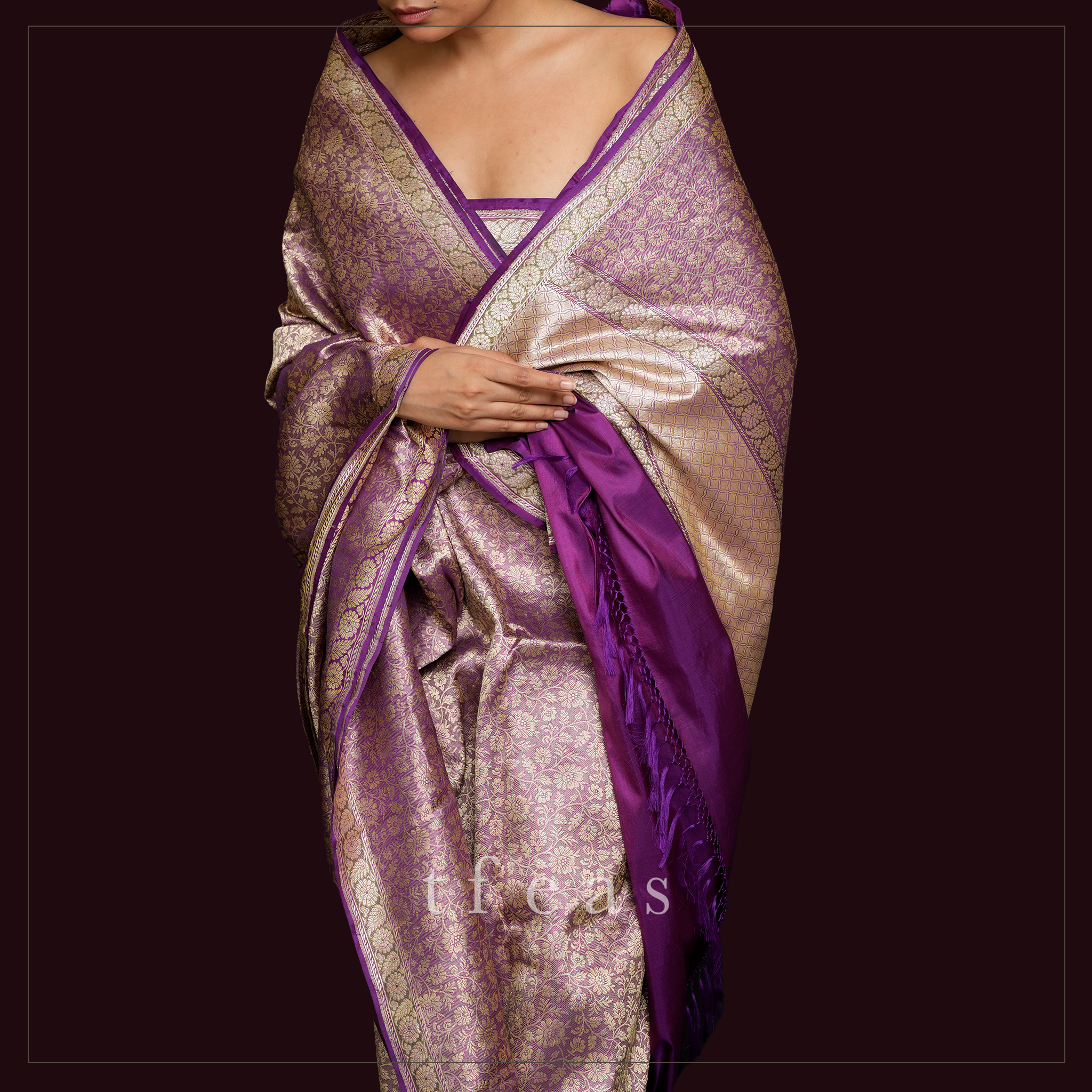 Purple and Gold With Pistachio Minakari Khadwa Border Benarasi Saree