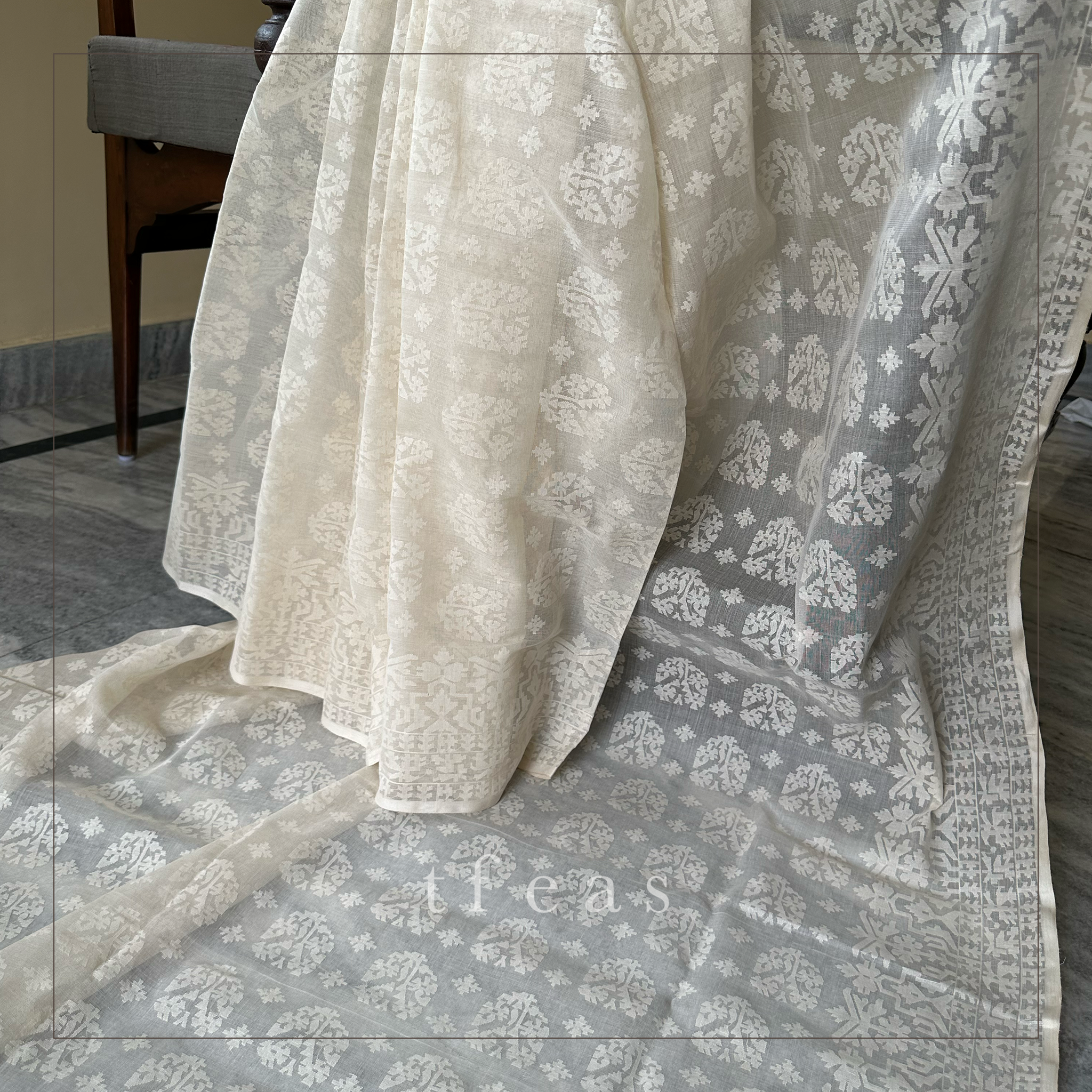 200 count White on White Khadi Dhakai Jamdani