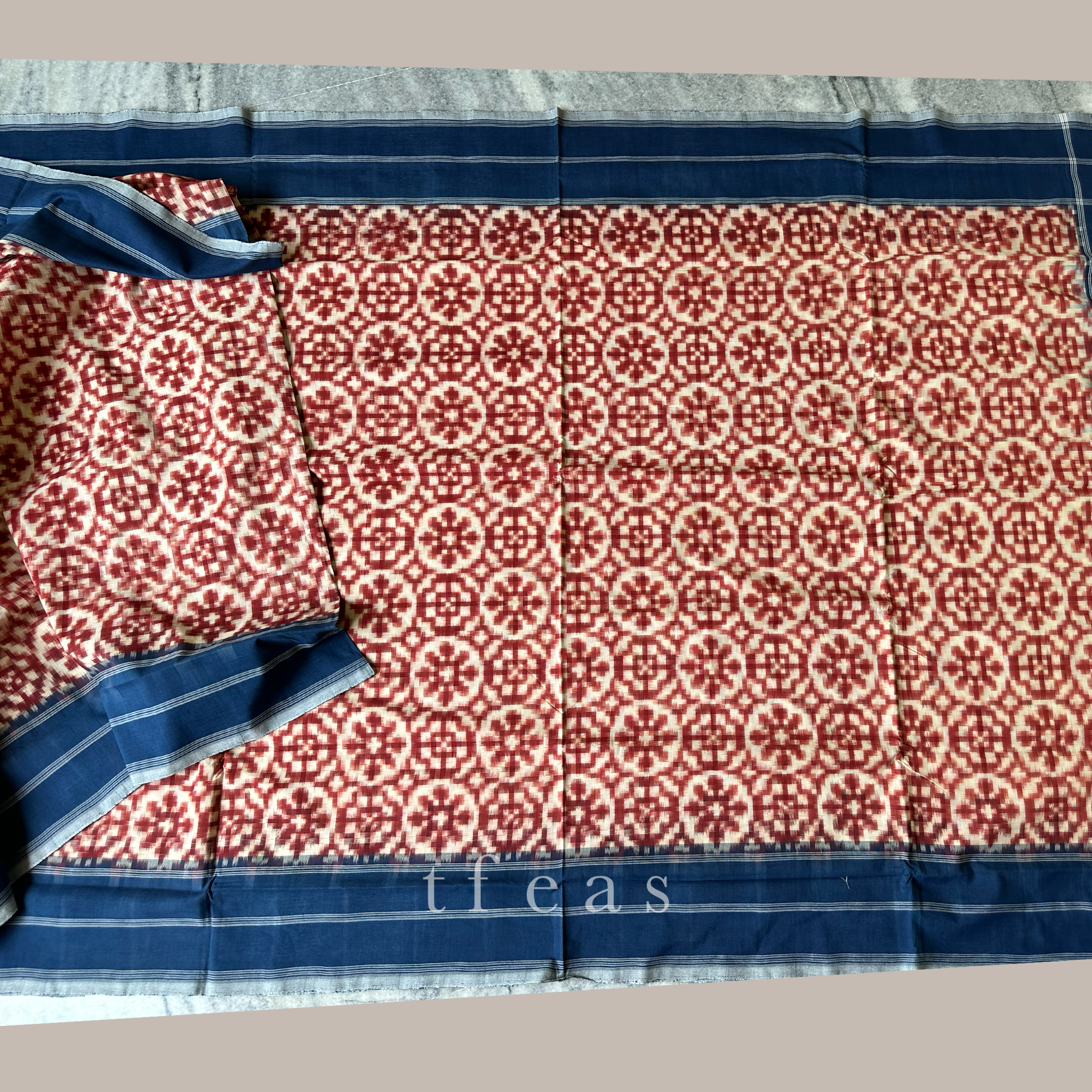 Red and Indigo Natural Dyed Double Ikat