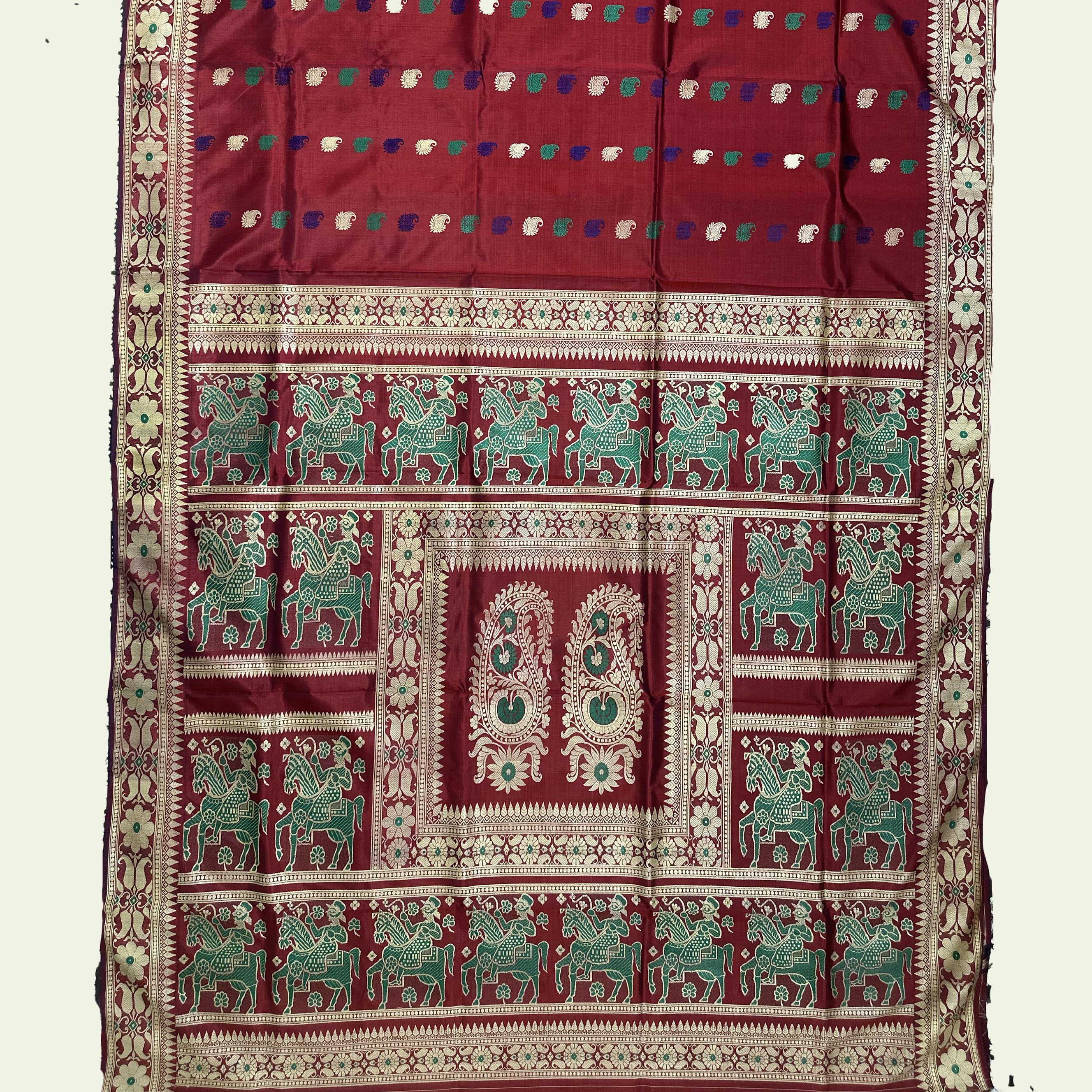 Rust and Sea Green Revival Baluchari from Bengal