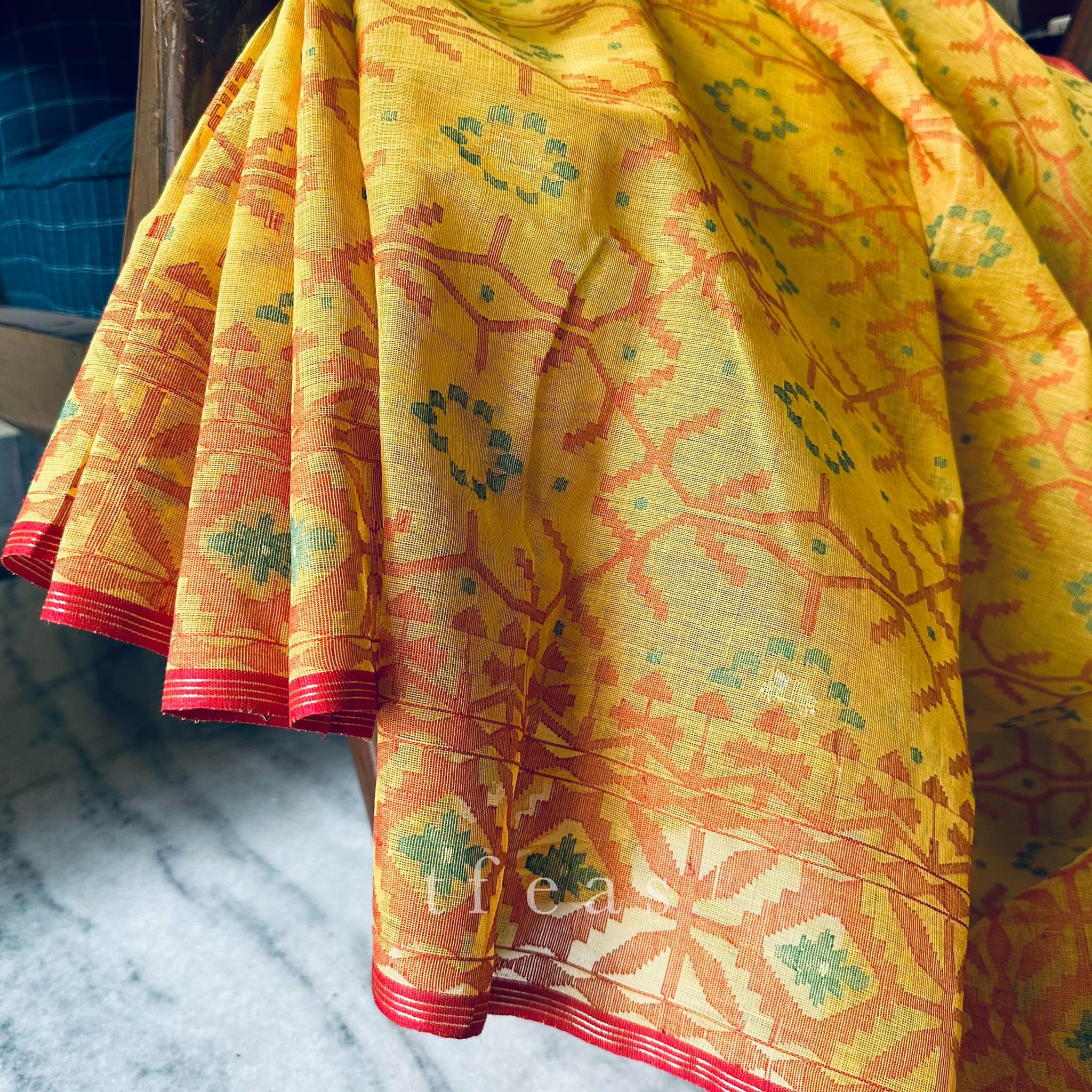 Mustard Yellow Dhakai Jamdani Saree