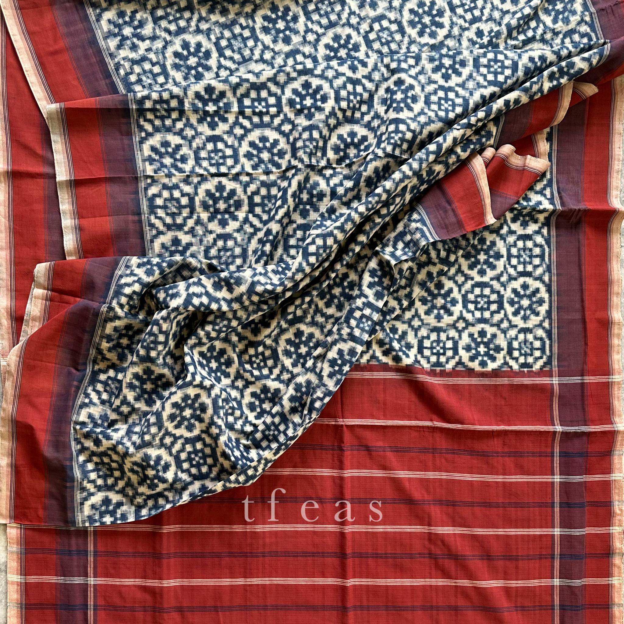 Indigo and Red Natural Dyed Double Ikat