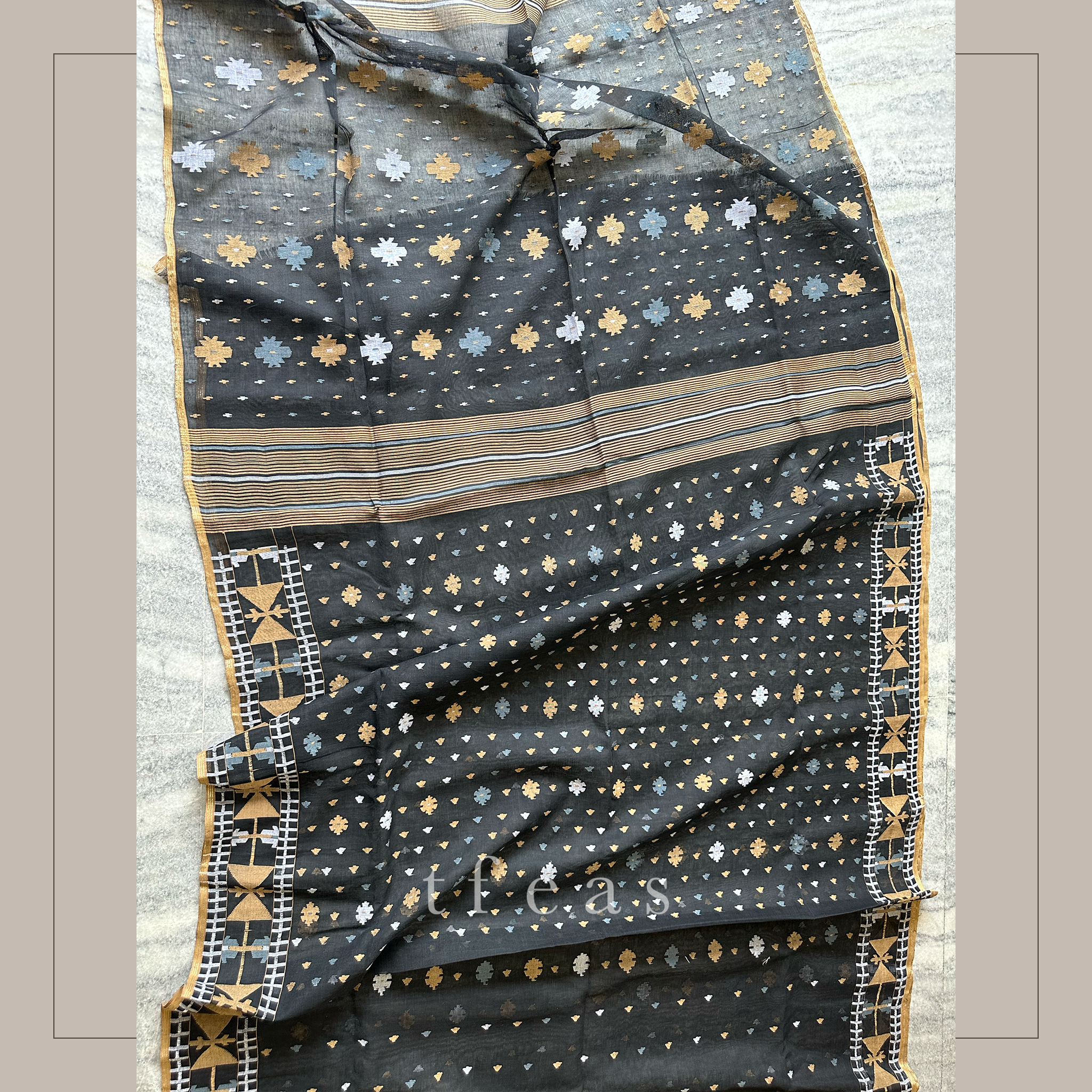 Black, Grey and Ochre Dhakai Jamdani
