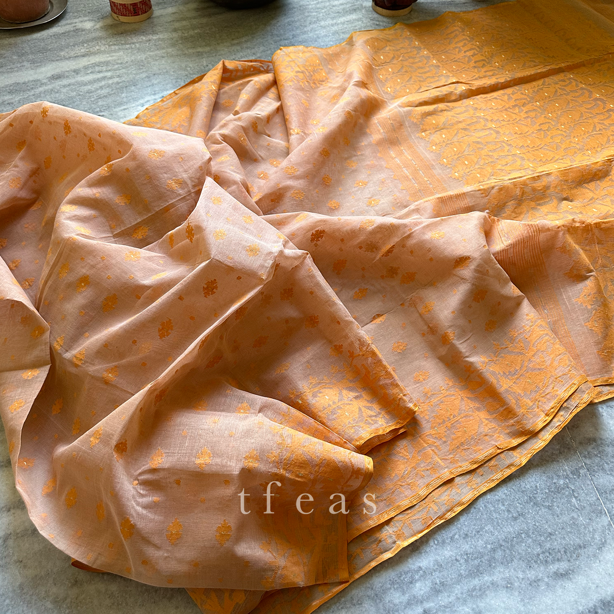 Blush and Orange Dhakai Jamdani