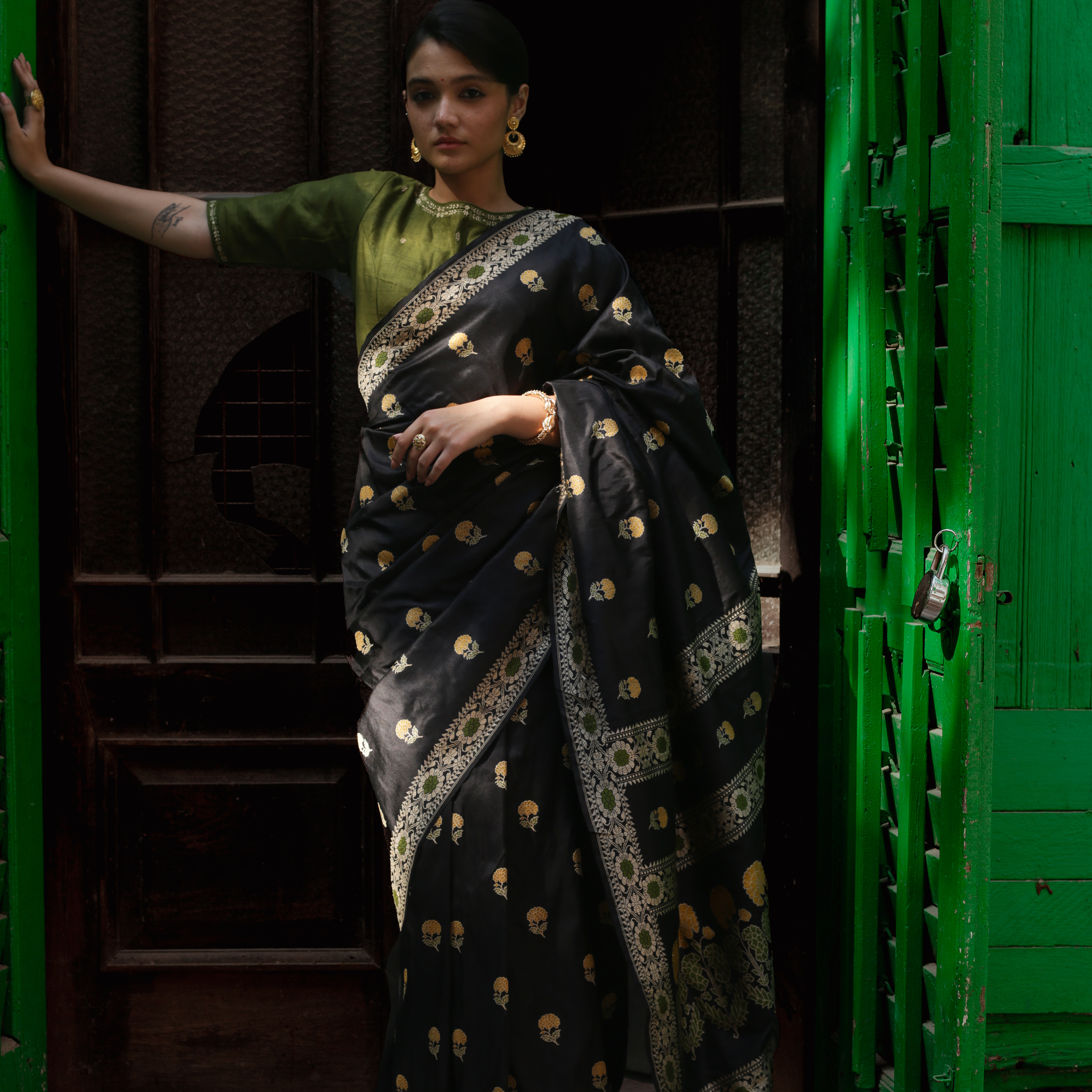 Black with Yellow Revival Baluchari Saree