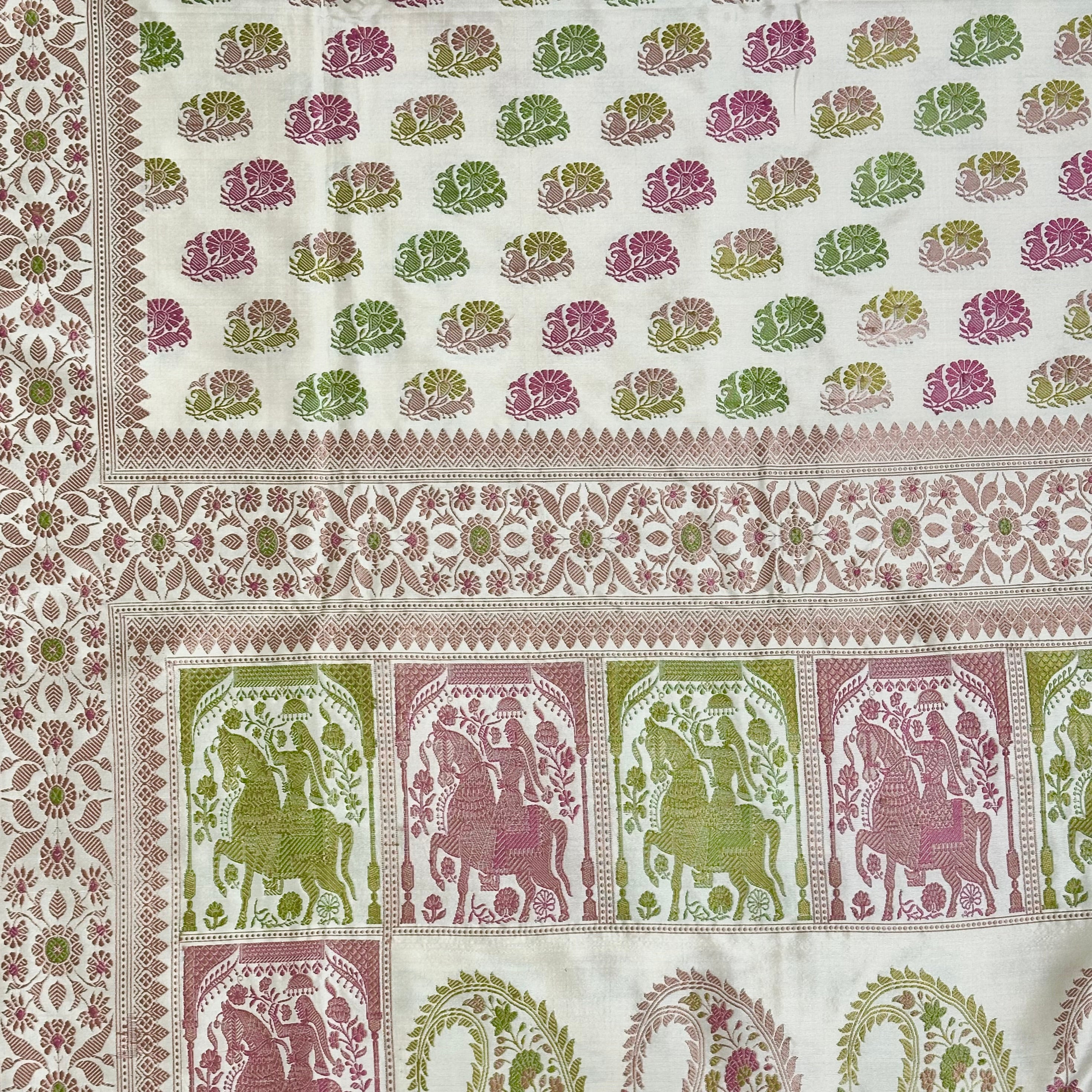 White Revival Baluchari with Big Butis
