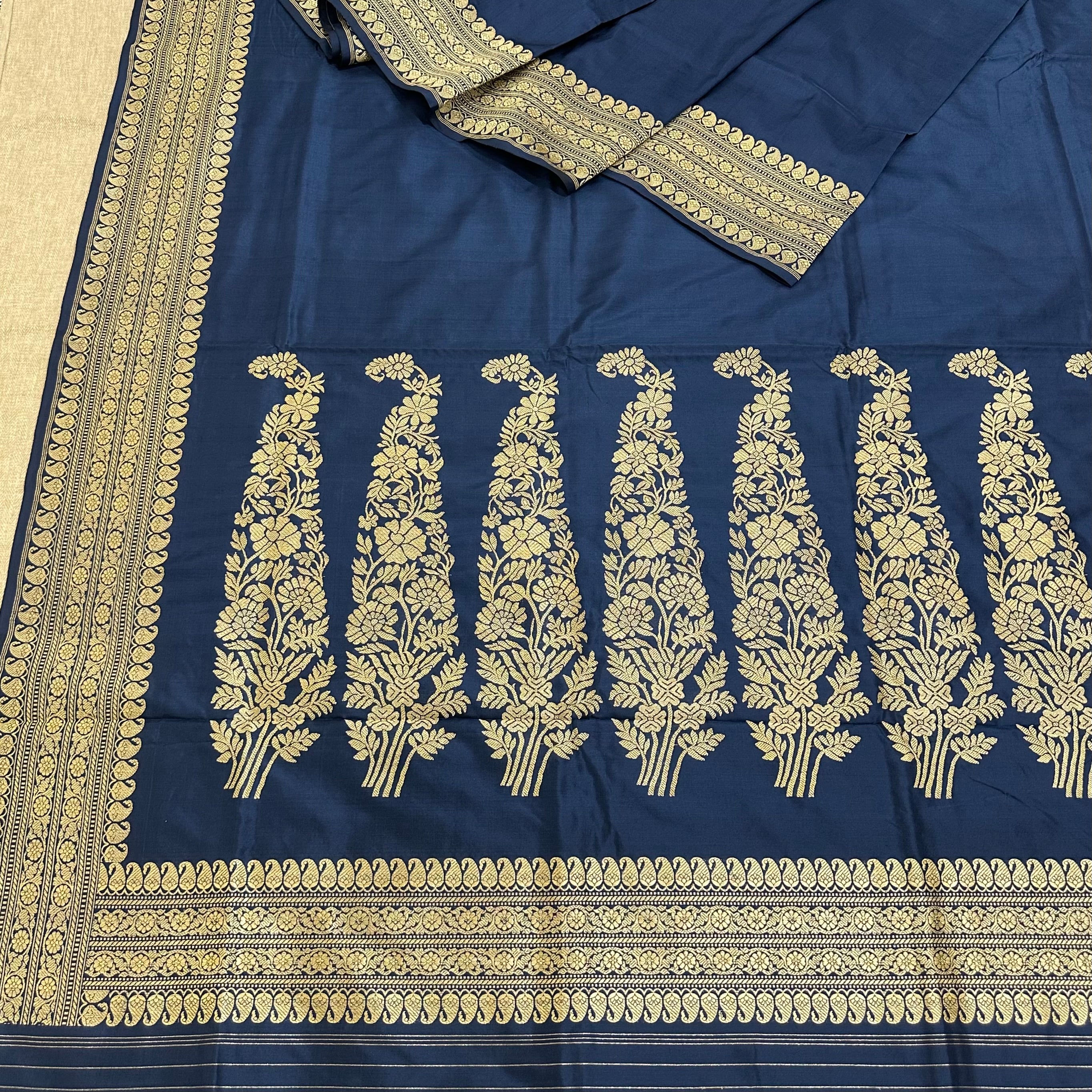 Midnight Blue Paisley Khadwa Benarasi
