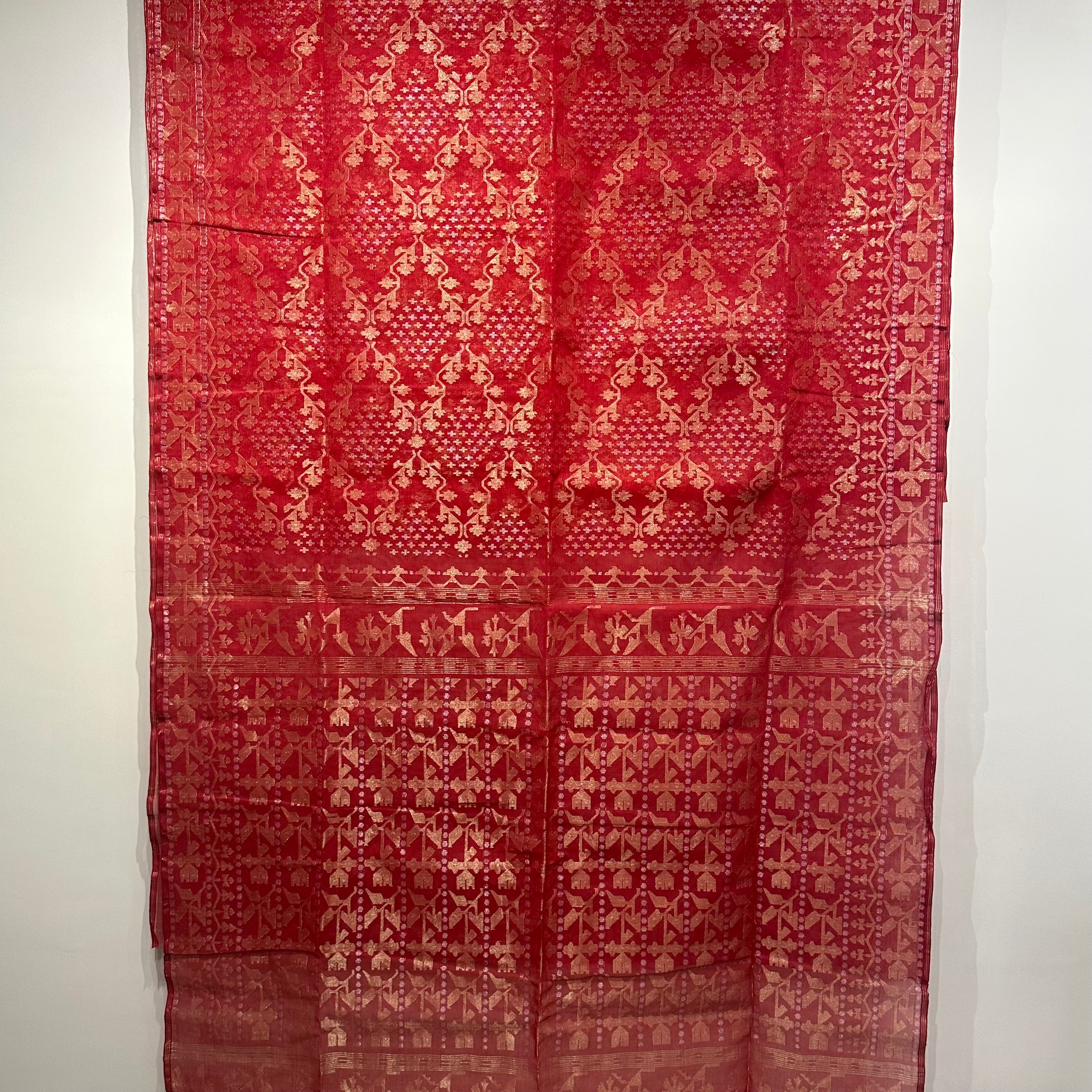 Reddish Orange Dhakai Jamdani with Zari