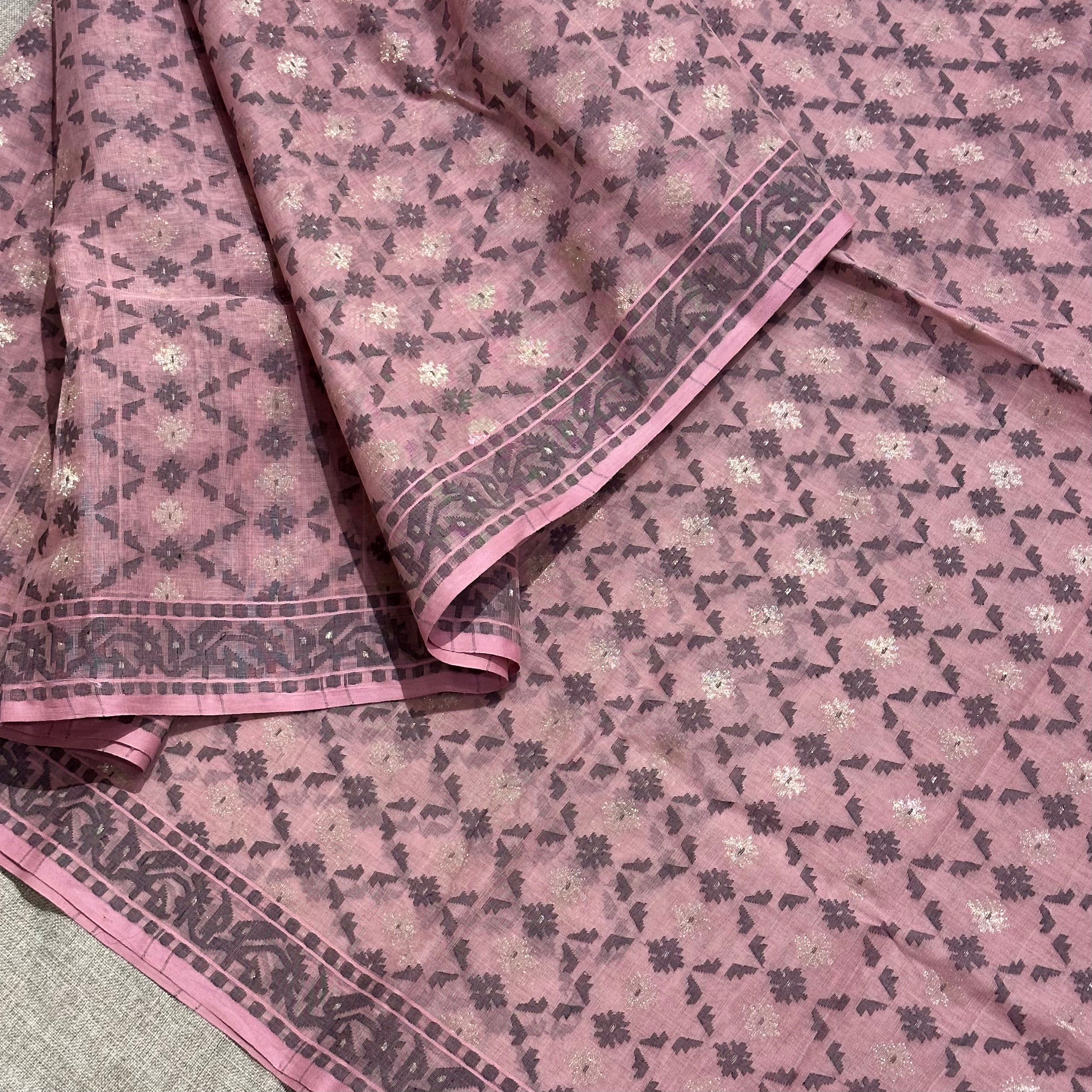 Pink Jaal Dhakai Jamdani Saree