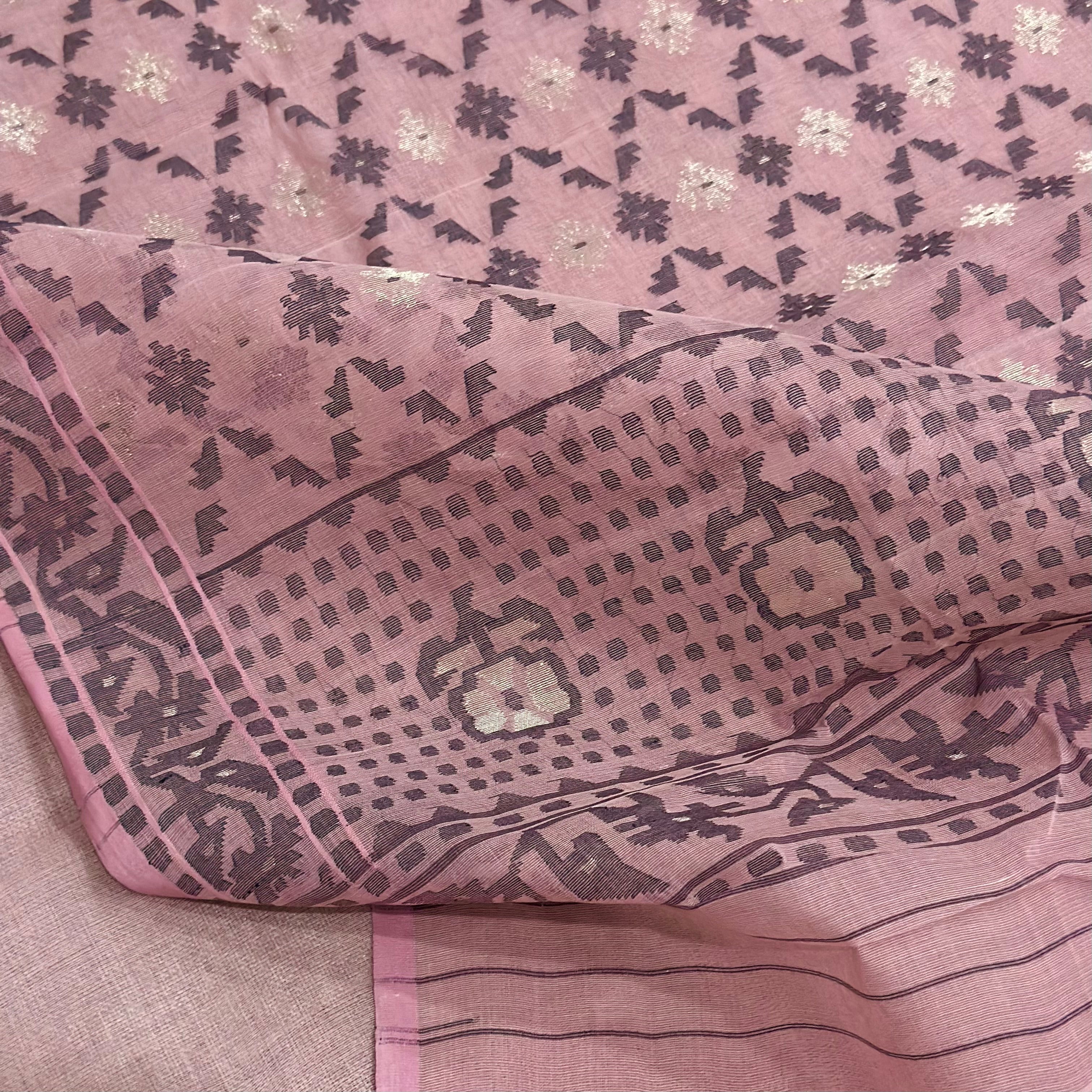 Pink Jaal Dhakai Jamdani Saree
