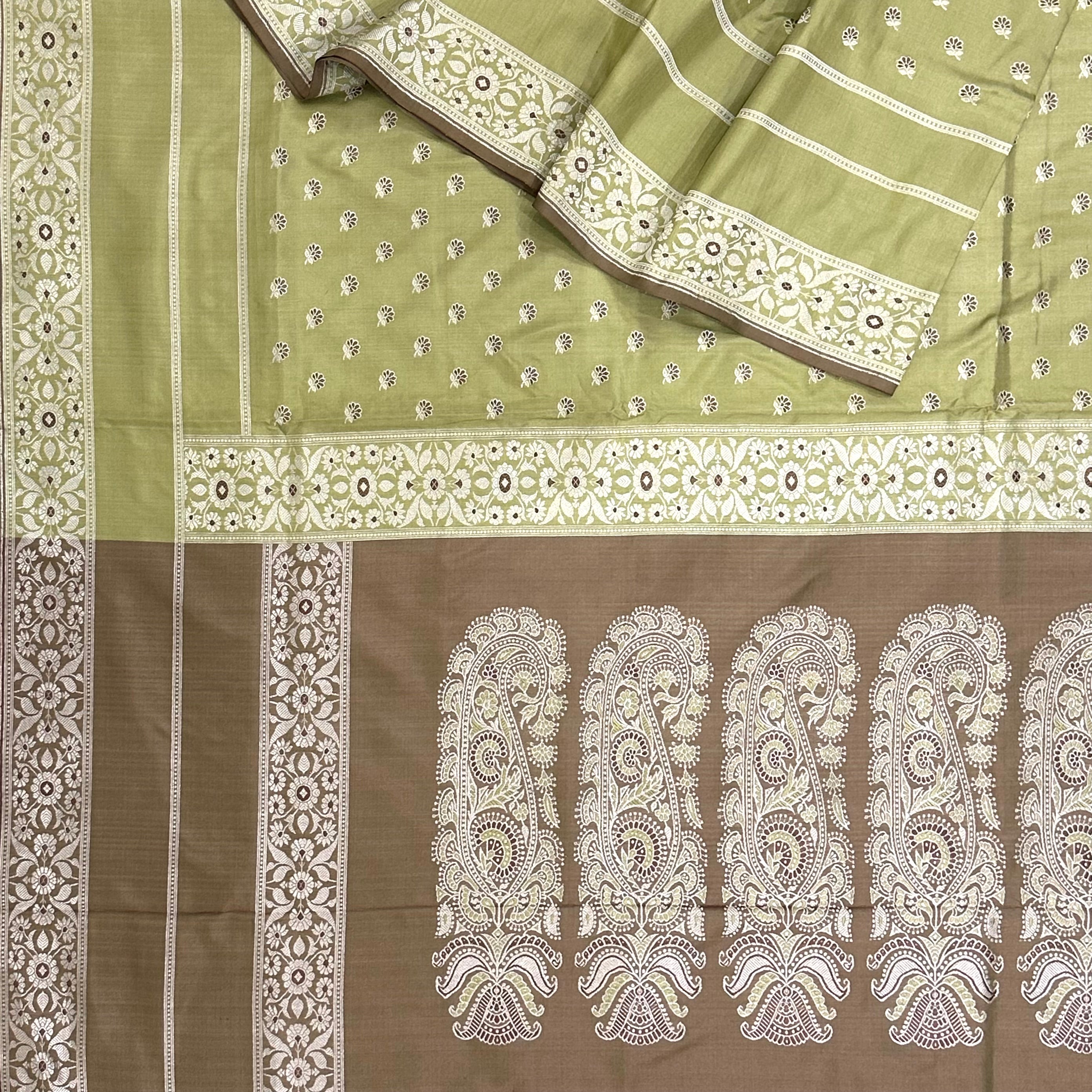 Sage Green Baluchari Saree with Paisleys in the Palla