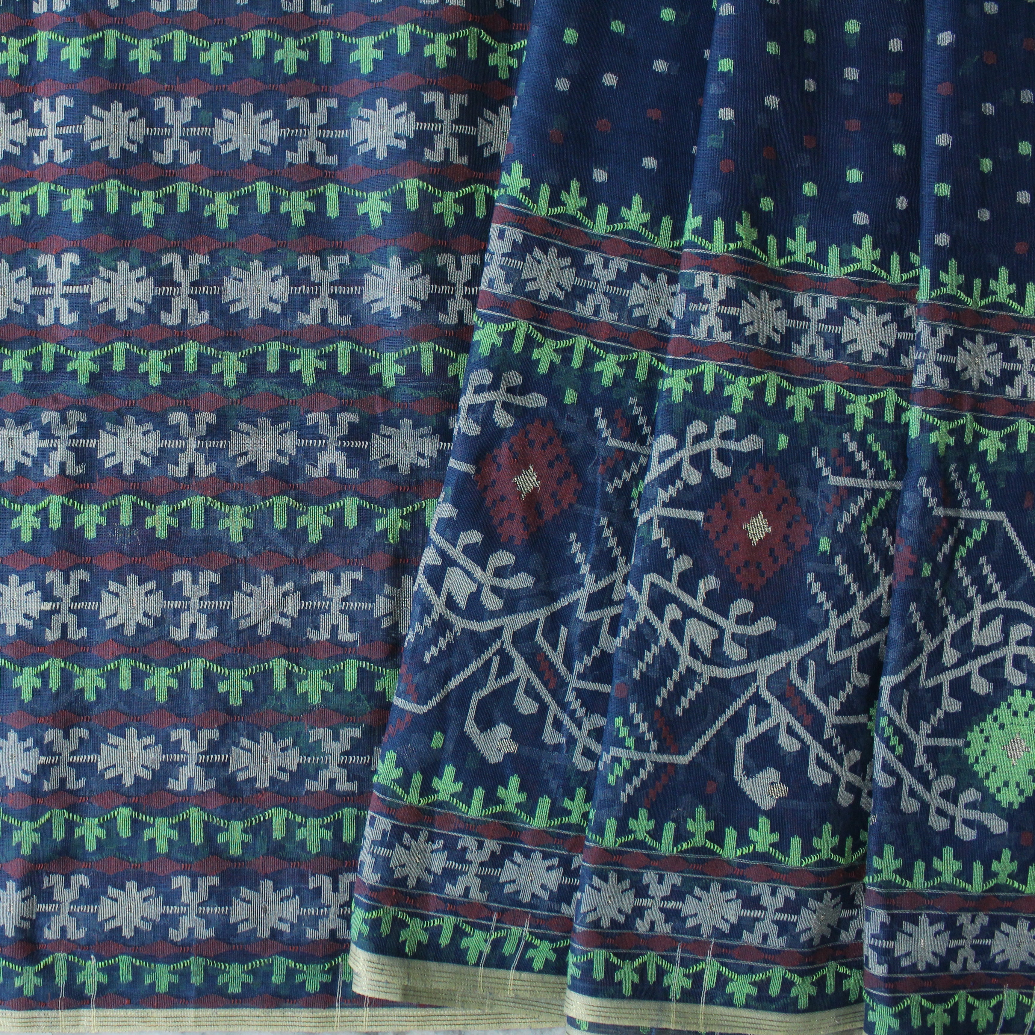 Blue Handwoven Dhakai Jamdani Saree