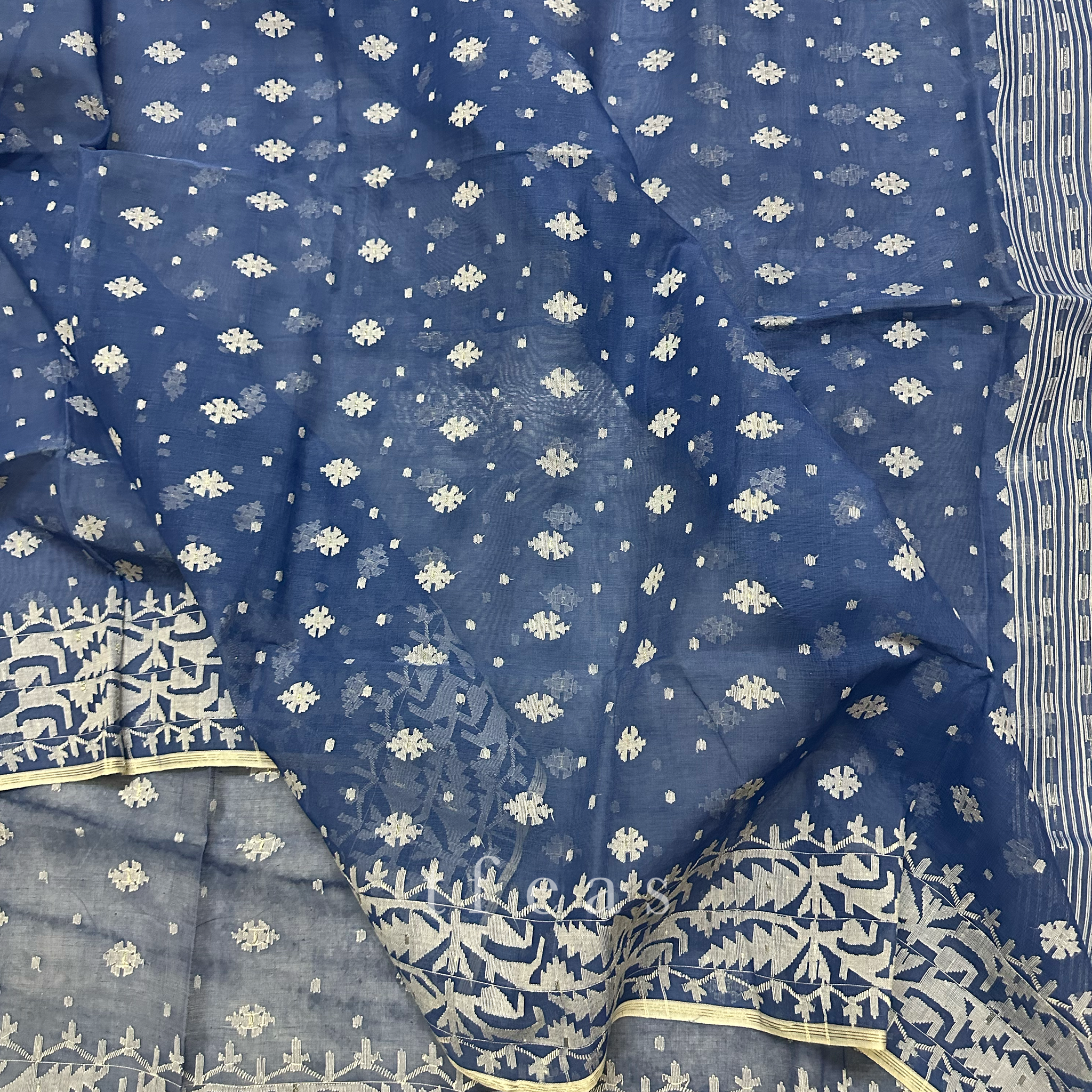 Blue and White Dhakai Jamdani