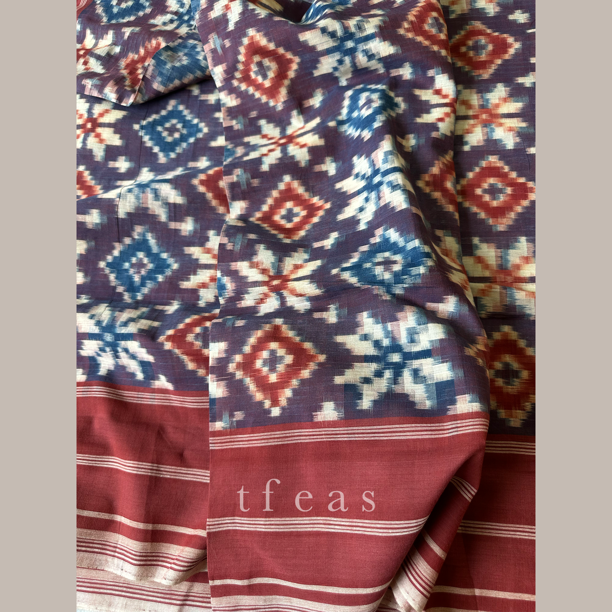 Indigo and Red with Red Border Natural Dyed Double Ikat