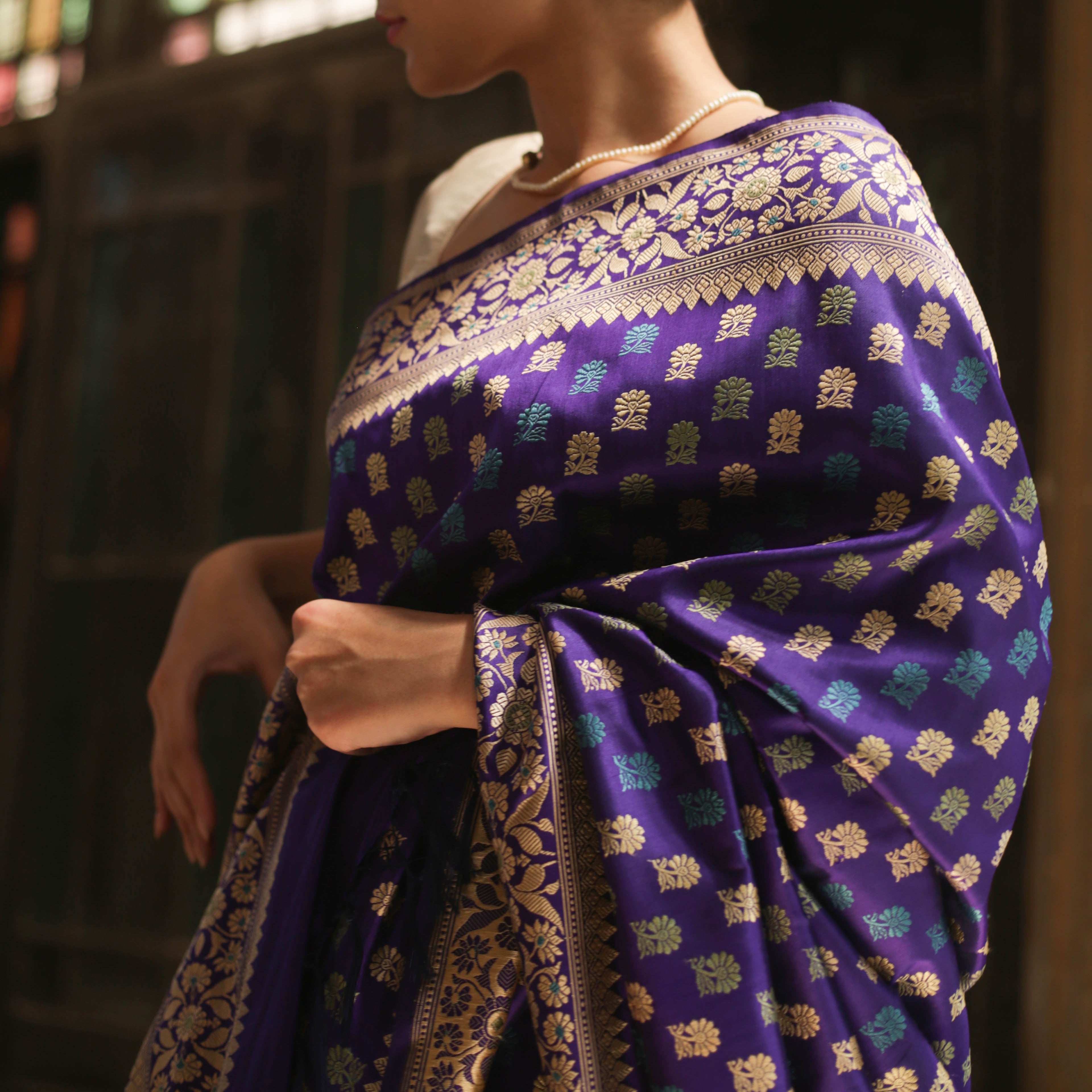 Purple Blue Shot Colour Revival Baluchari Saree