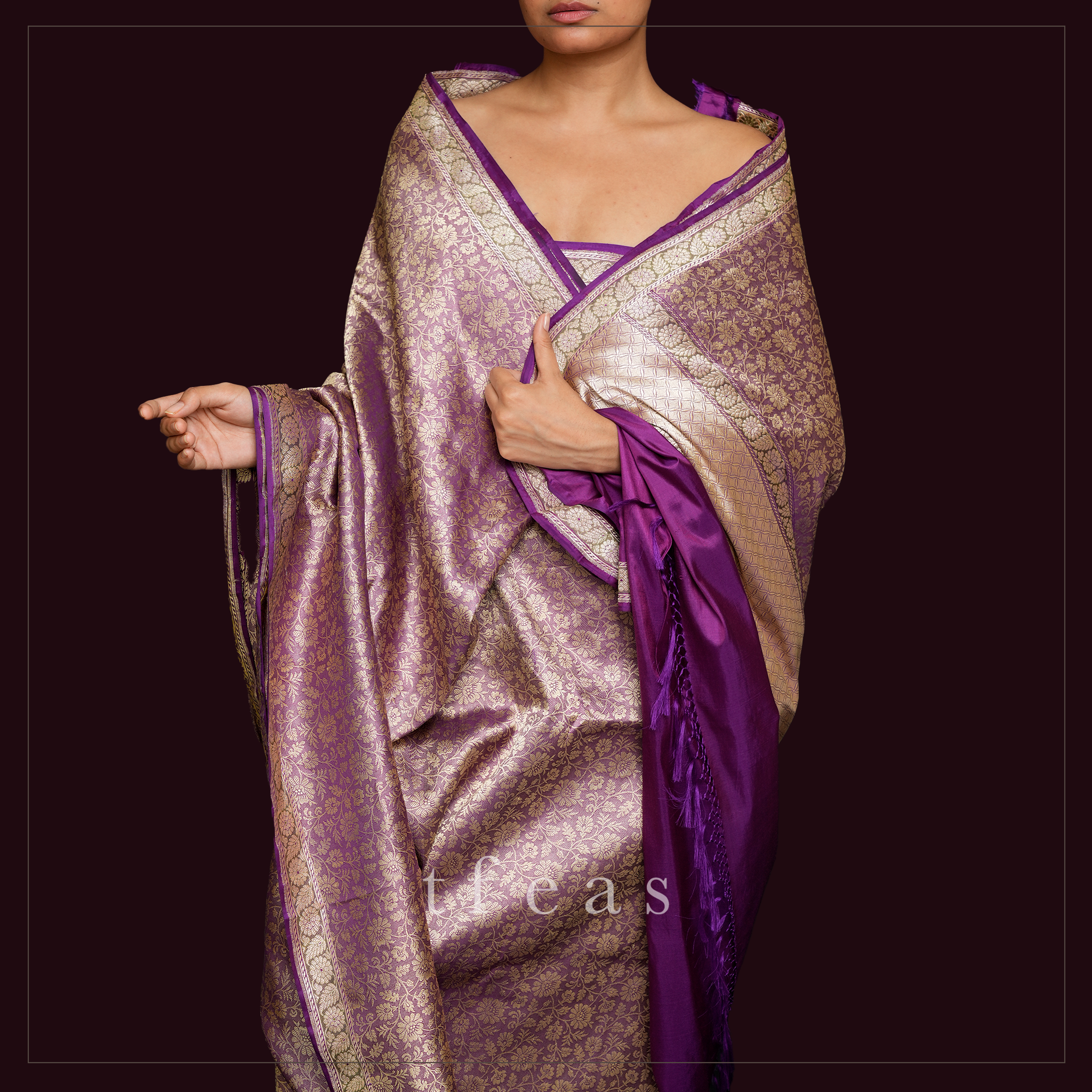 Purple and Gold With Pistachio Minakari Khadwa Border Benarasi Saree