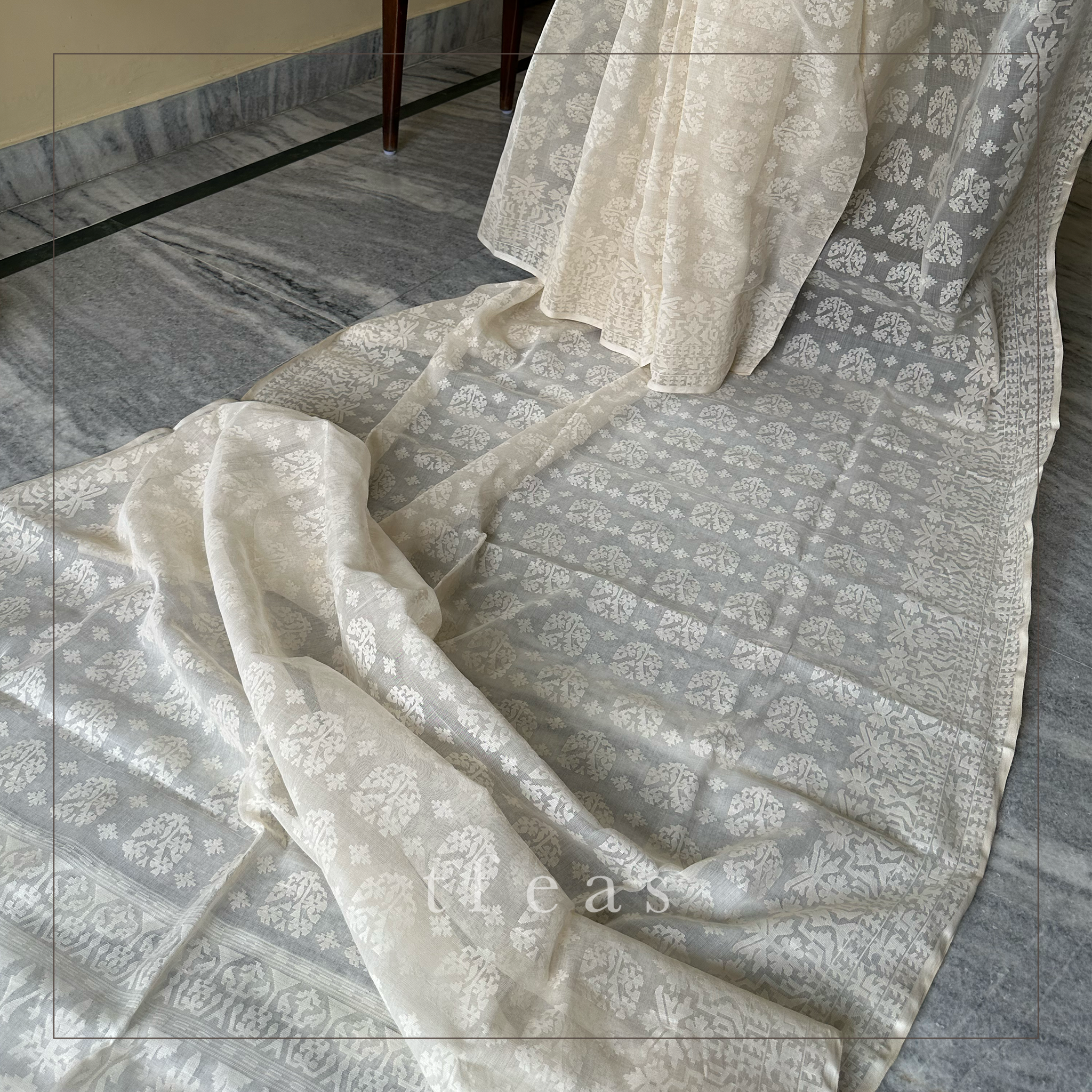 200 count White on White Khadi Dhakai Jamdani