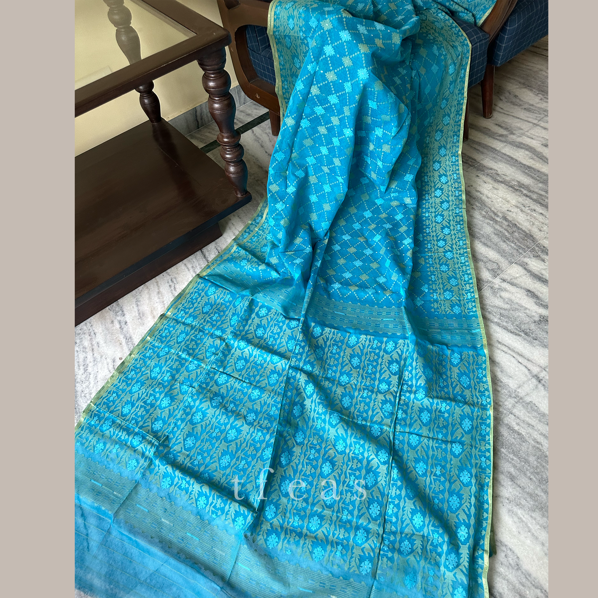 Turquoise Dhakai Jamdani Saree