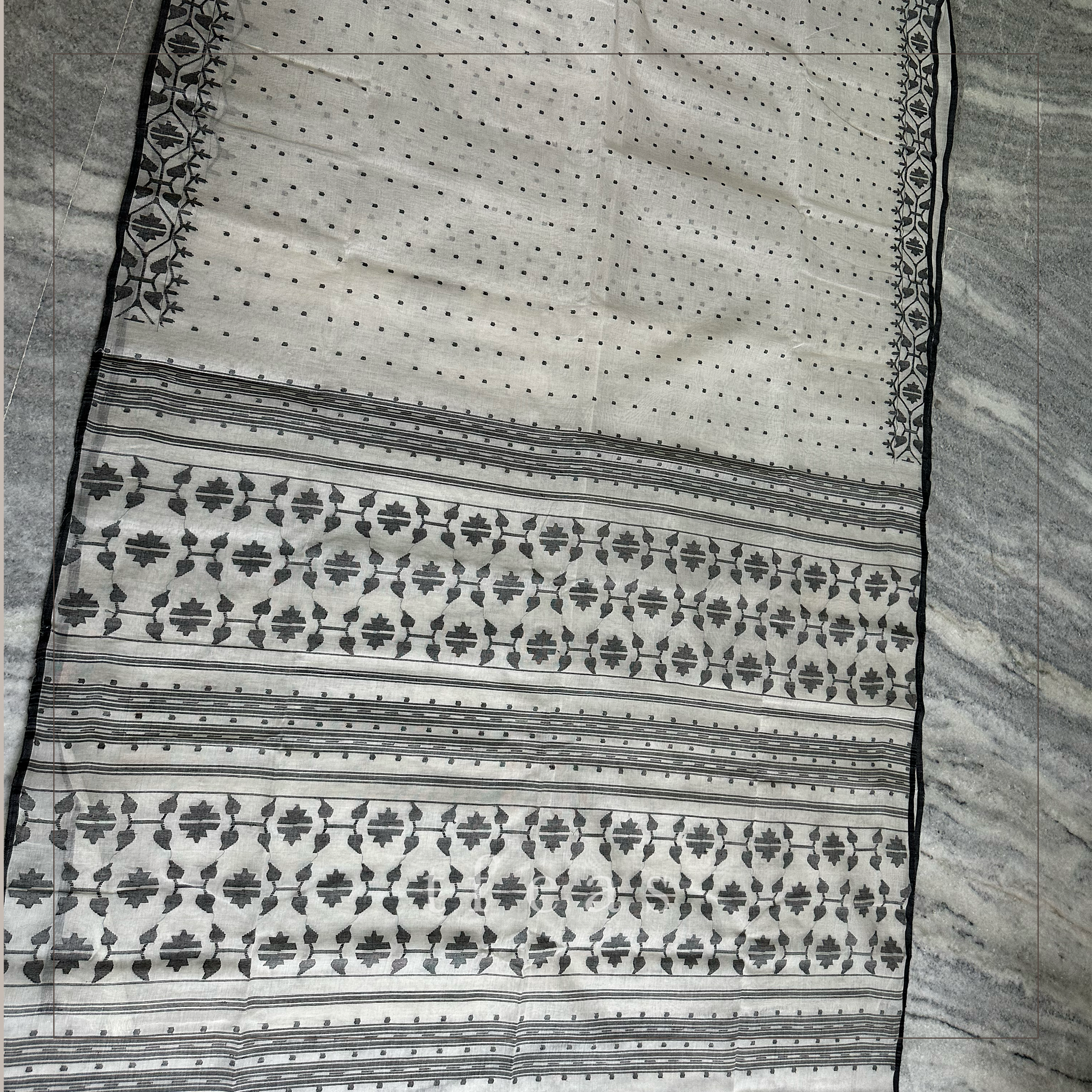 White and Black Hazarbuti Dhakai Jamdani
