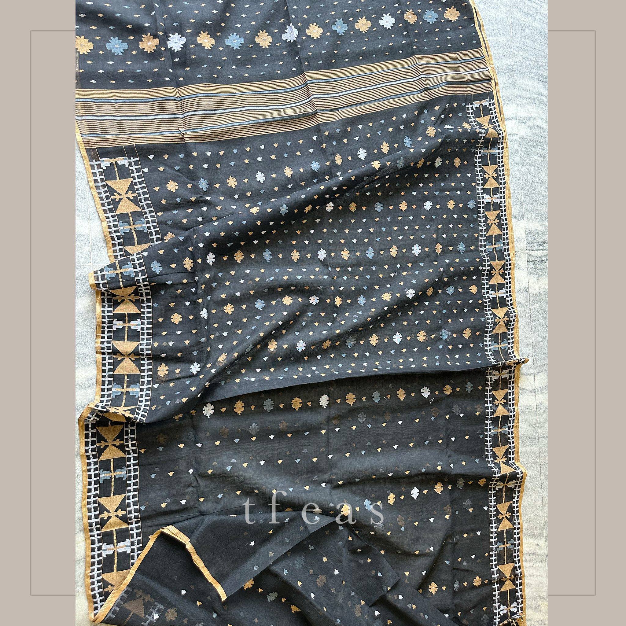 Black, Grey and Ochre Dhakai Jamdani