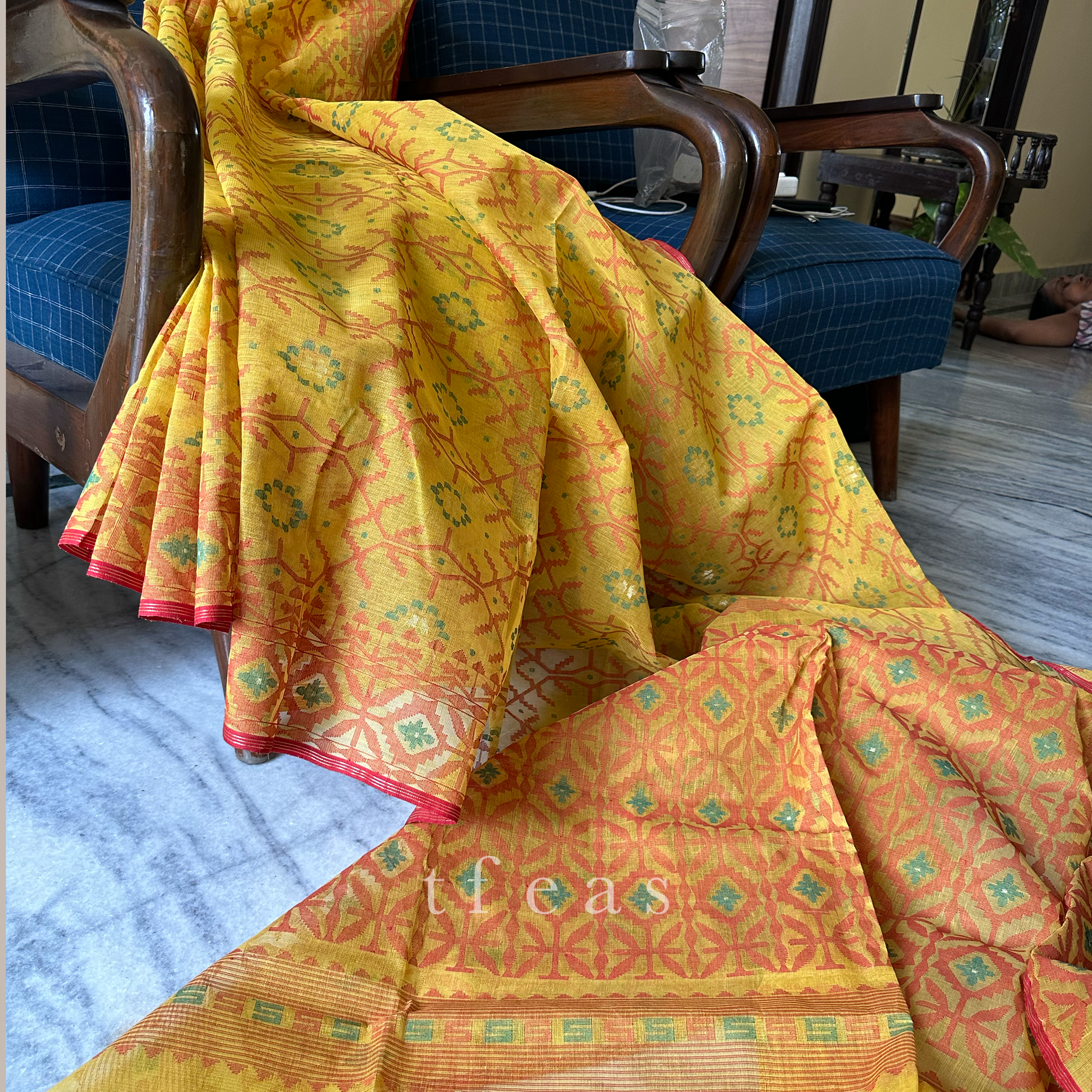 Mustard Yellow Dhakai Jamdani Saree