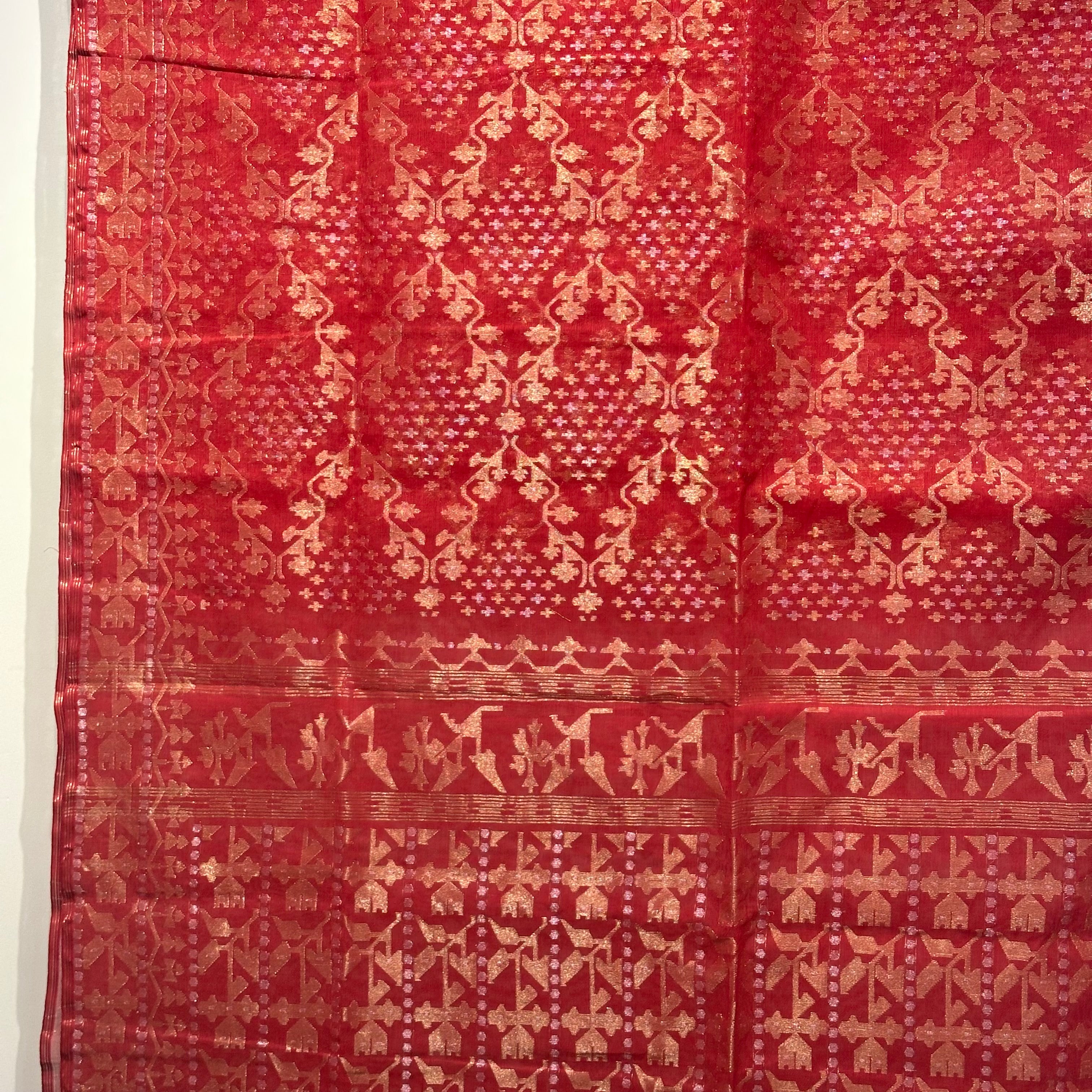 Reddish Orange Dhakai Jamdani with Zari