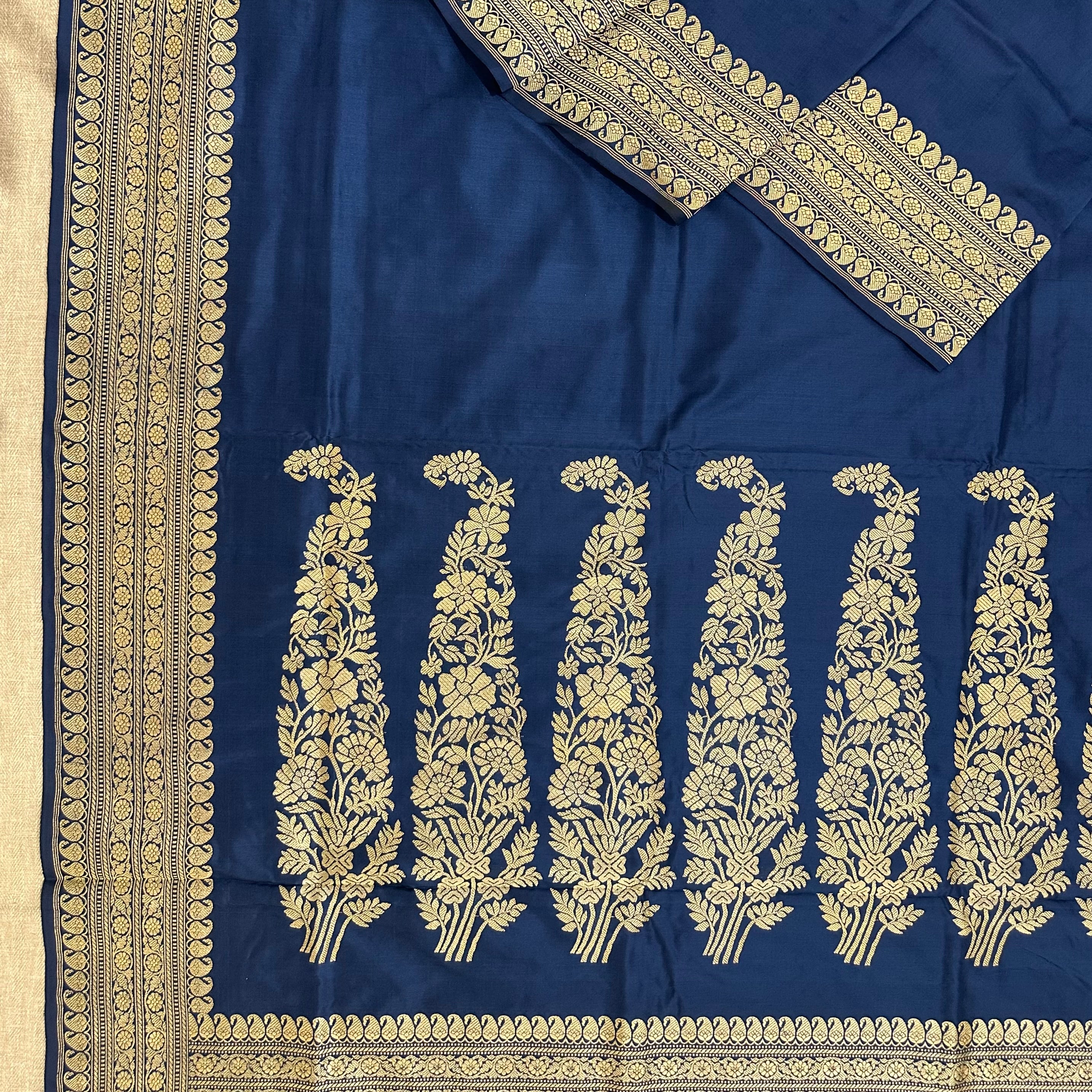 Midnight Blue Paisley Khadwa Benarasi