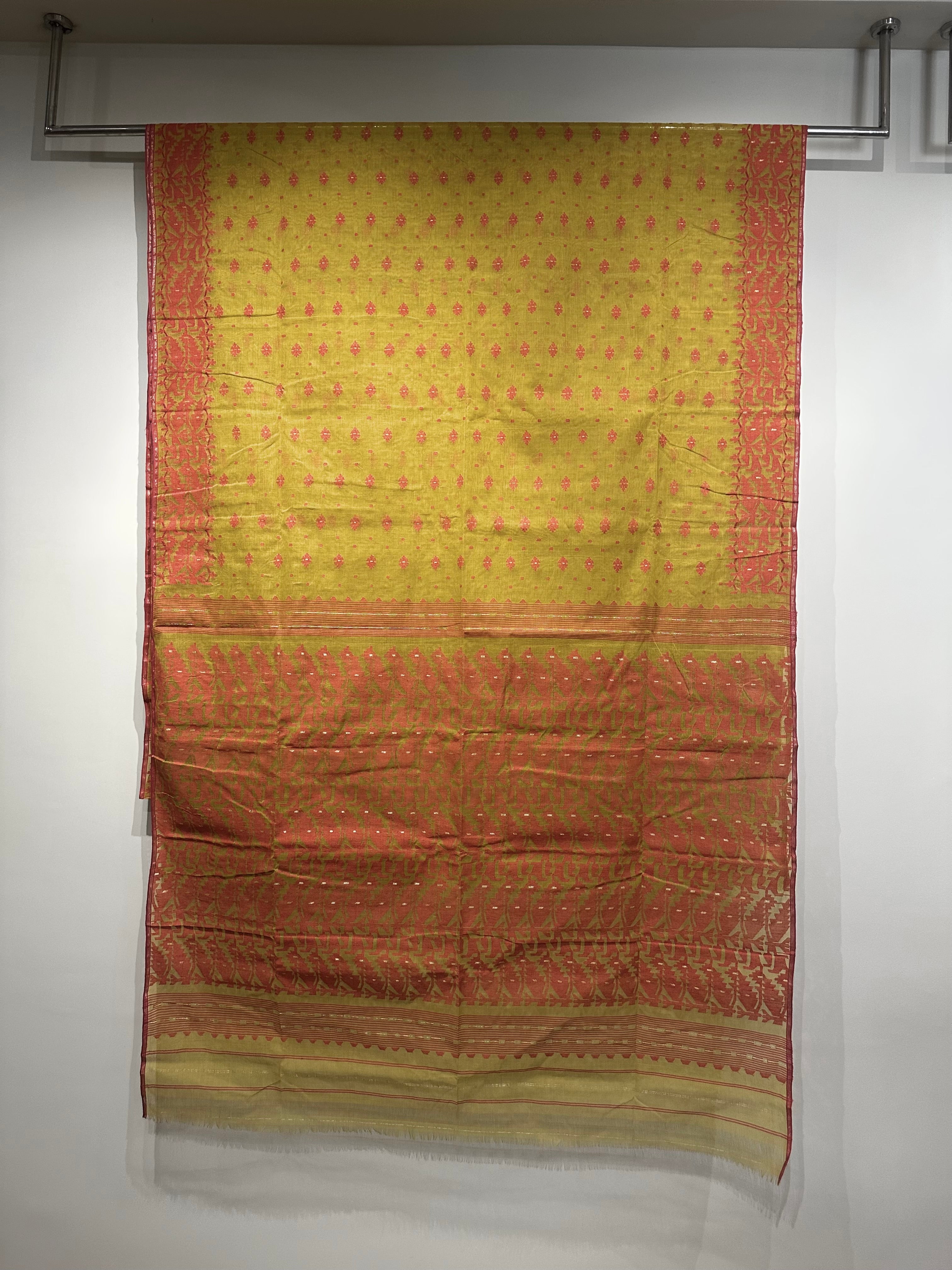 Mustard and Red Dhakai Jamdani