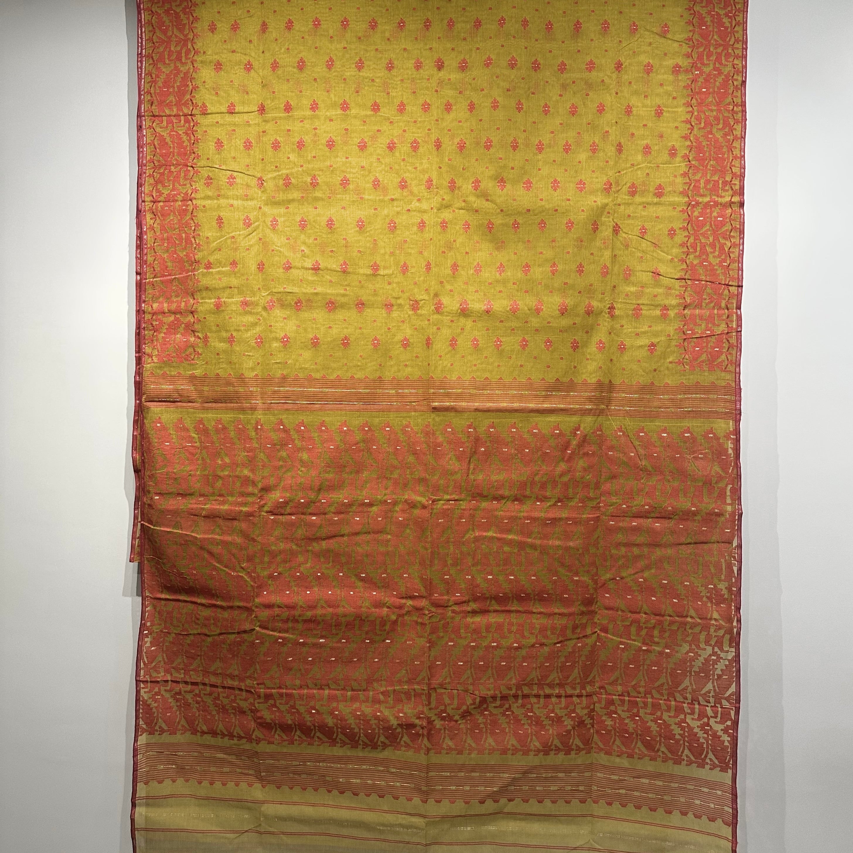 Mustard and Red Dhakai Jamdani