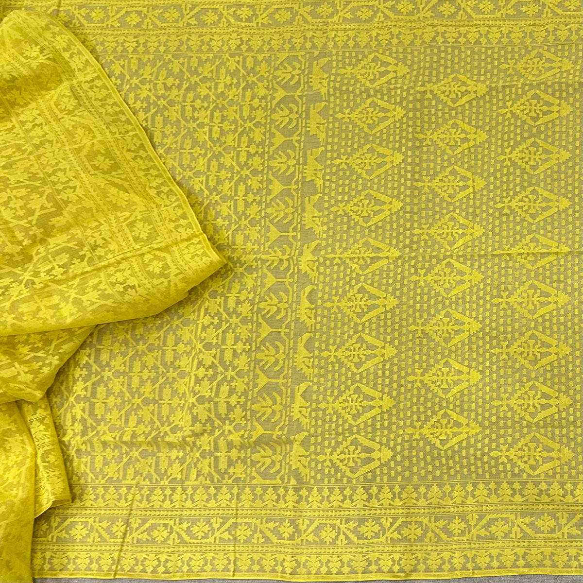 Yellow Jaal Dhakai Jamdani Saree
