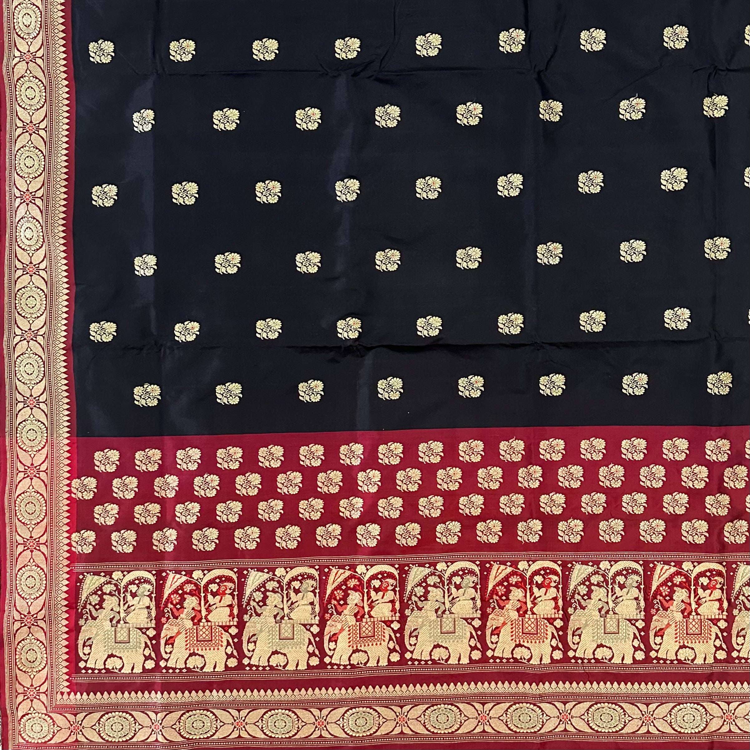 Black and Red Revival Baluchari with Contrast Palla
