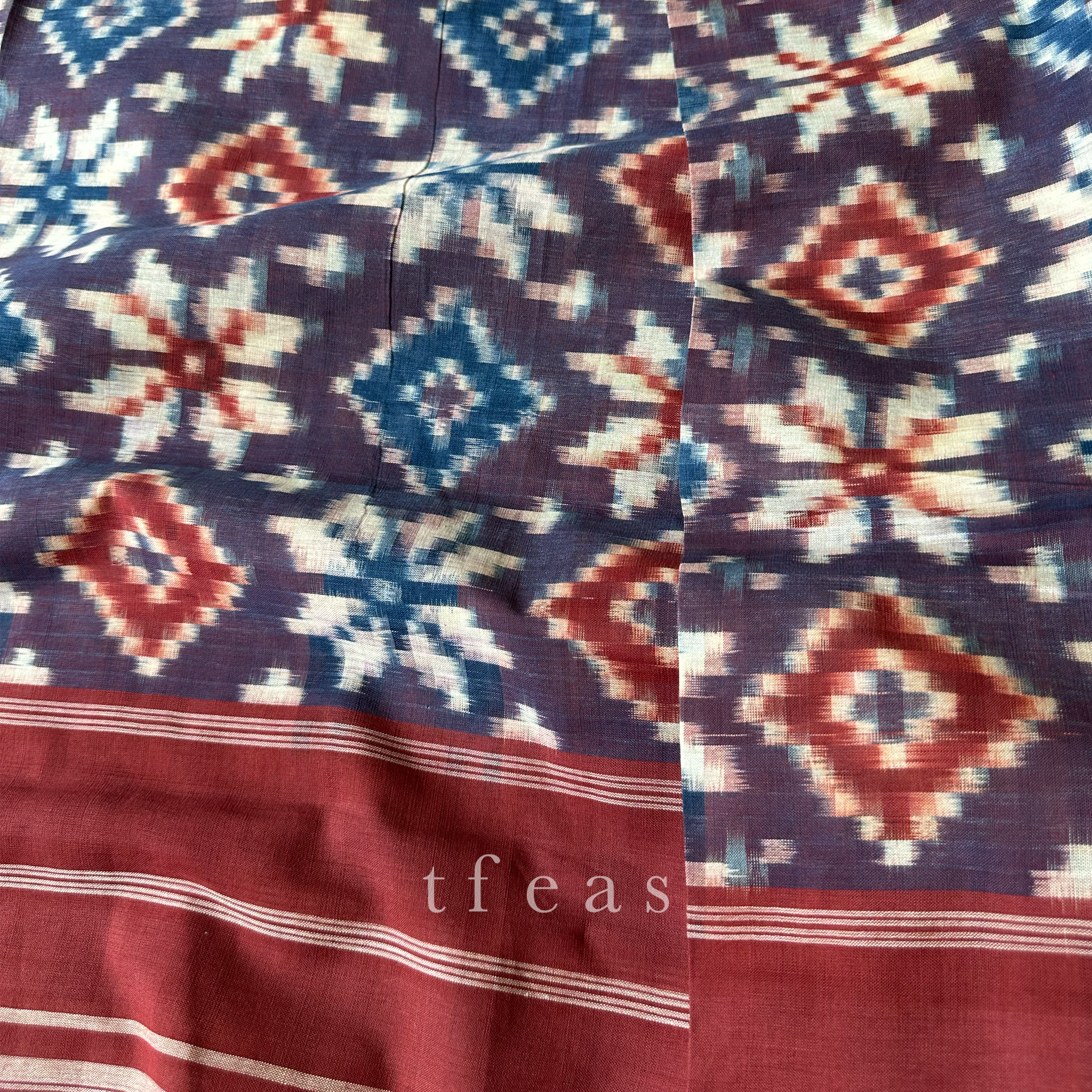 Indigo and Red with Red Border Natural Dyed Double Ikat