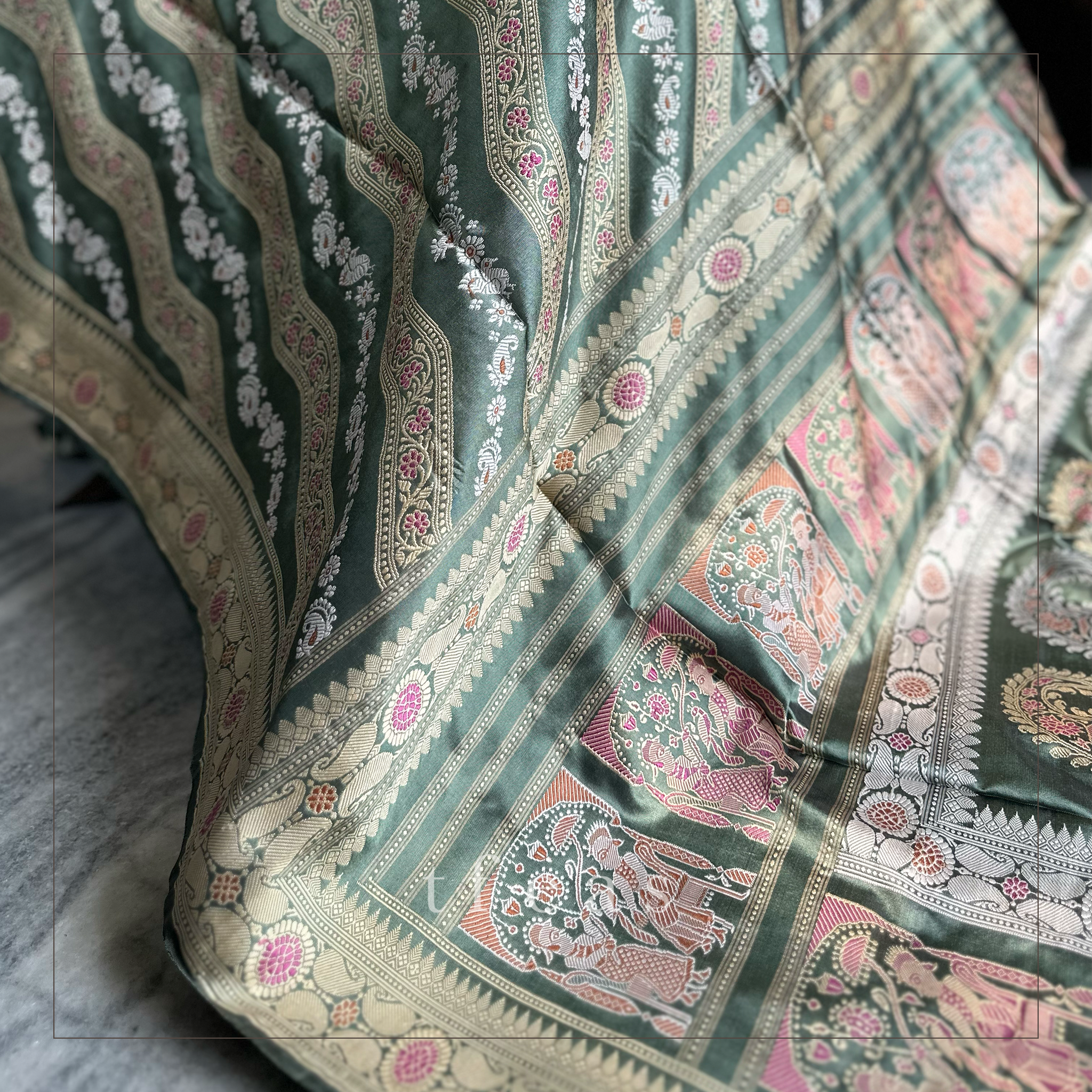 Moss Green Ada Revival Baluchari