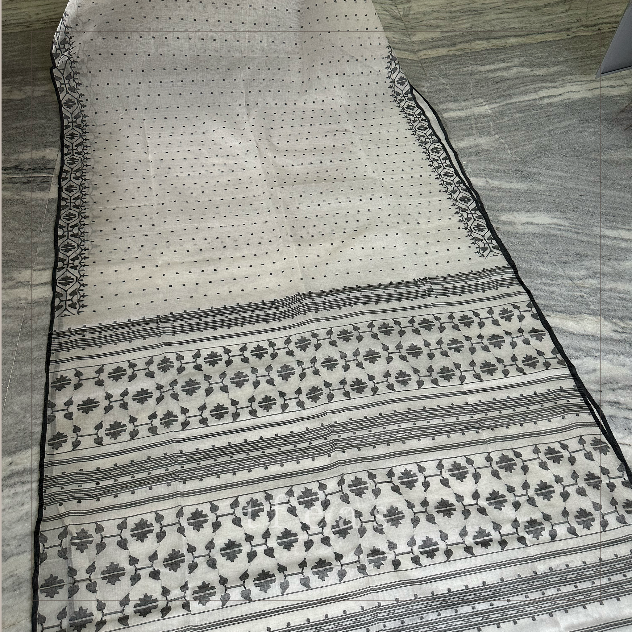 White and Black Hazarbuti Dhakai Jamdani