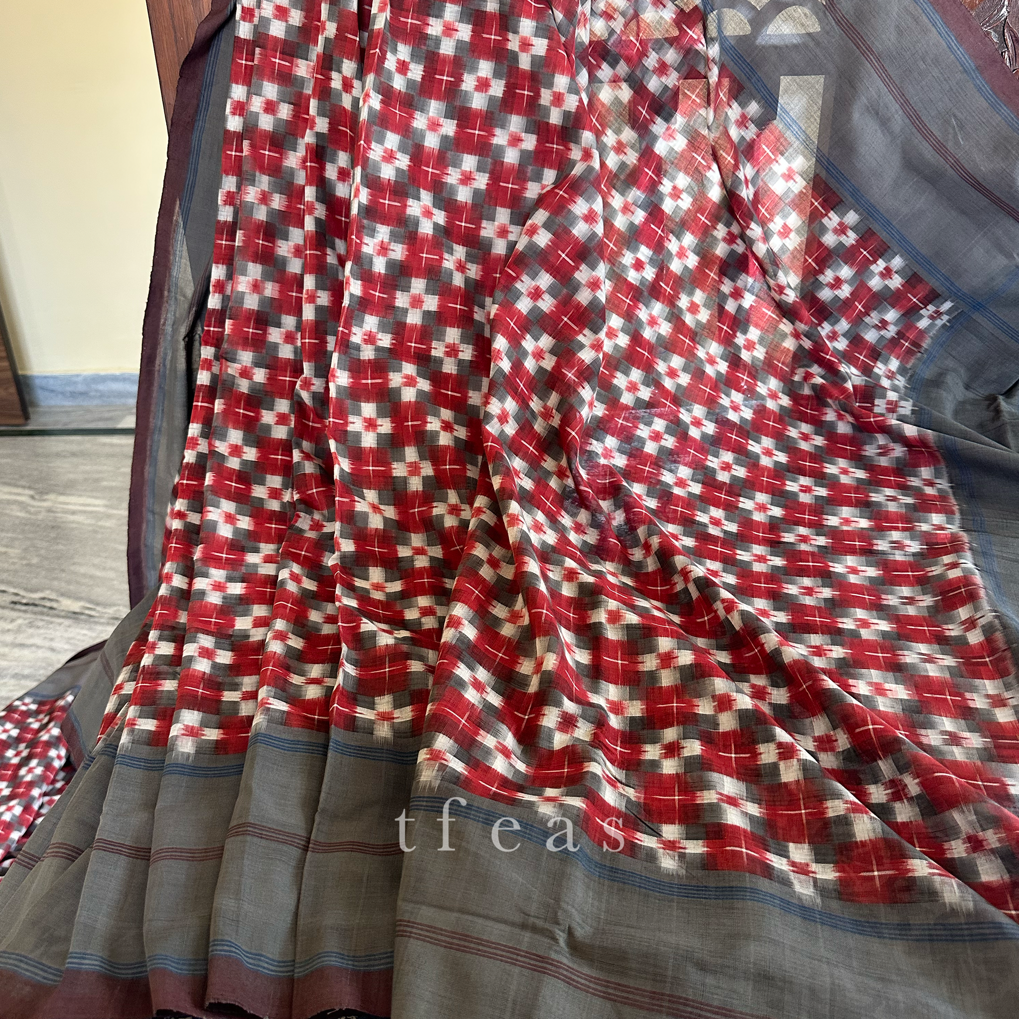 Grey and Red Double Ikat