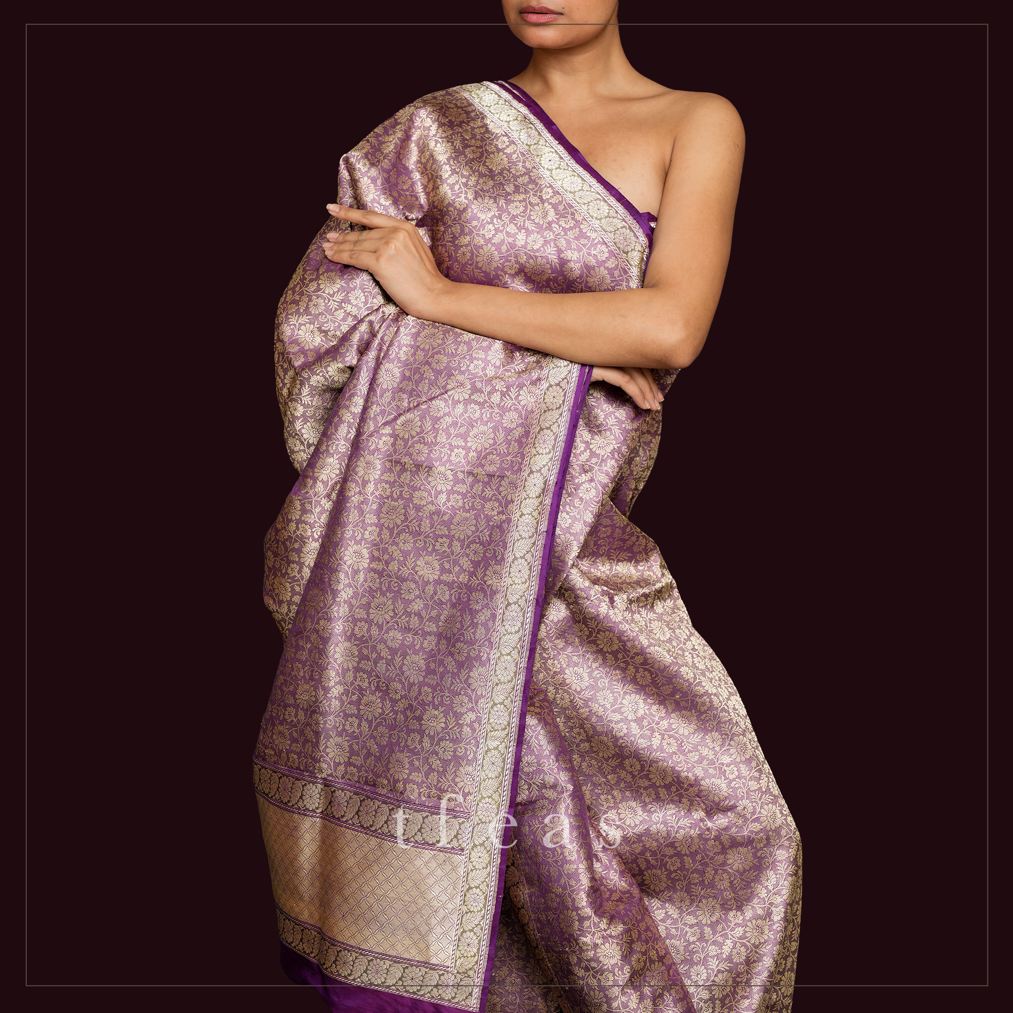 Purple and Gold With Pistachio Minakari Khadwa Border Benarasi Saree