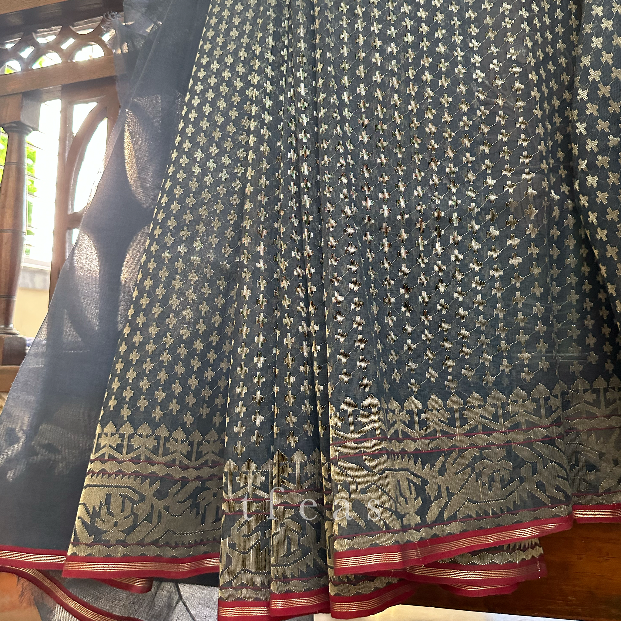 Indigo and Silver Grand Dhakai Jamdani