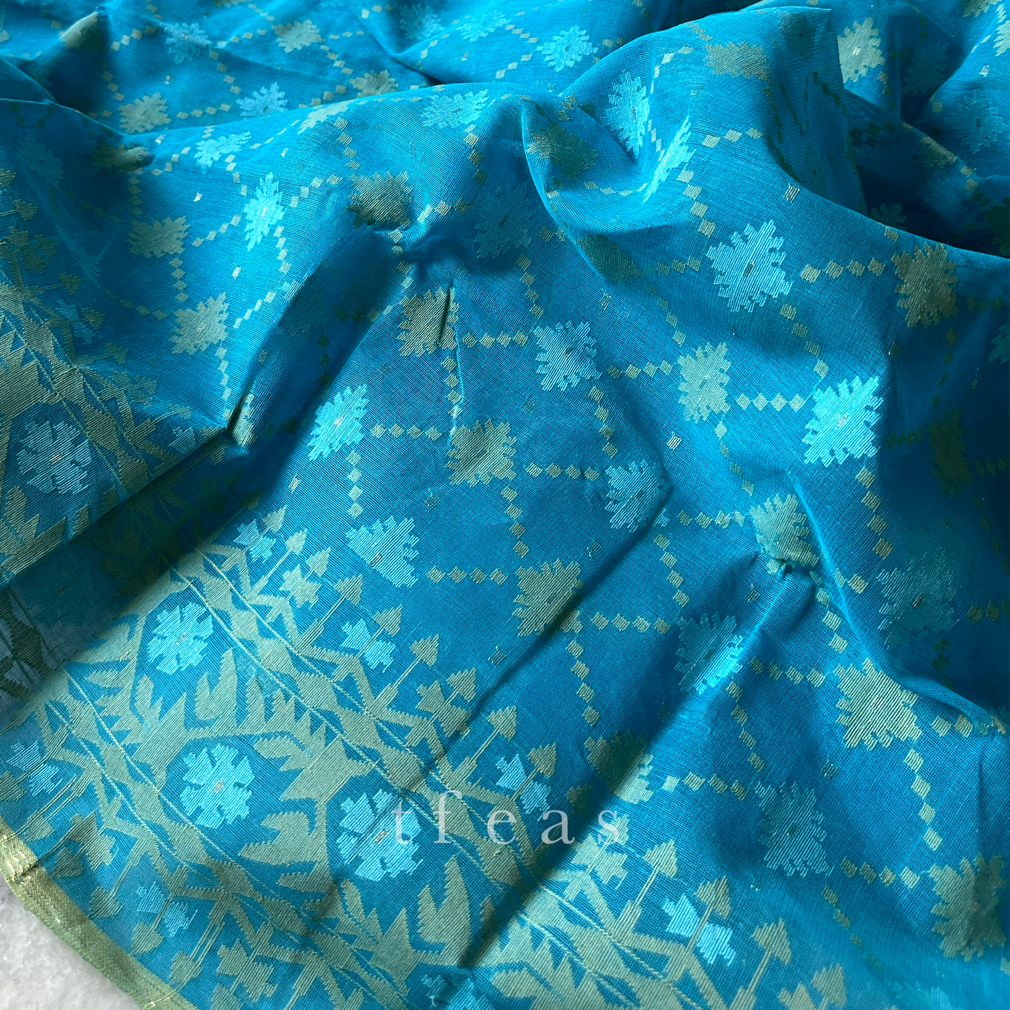 Turquoise Dhakai Jamdani Saree