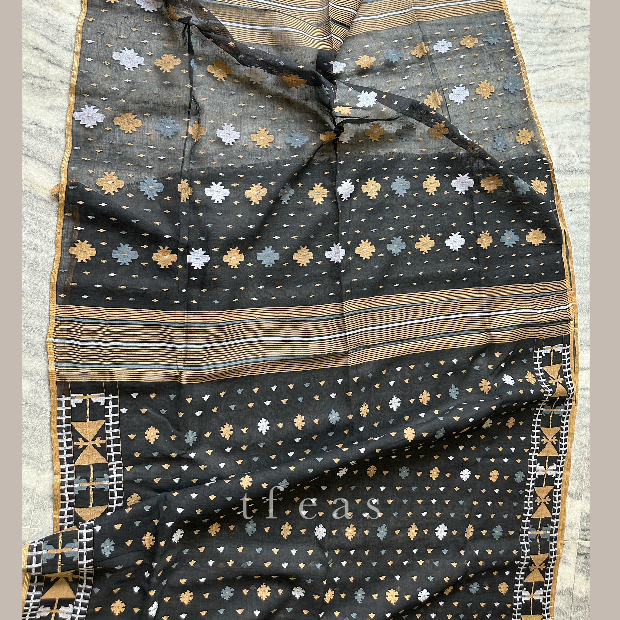 Black, Grey and Ochre Dhakai Jamdani