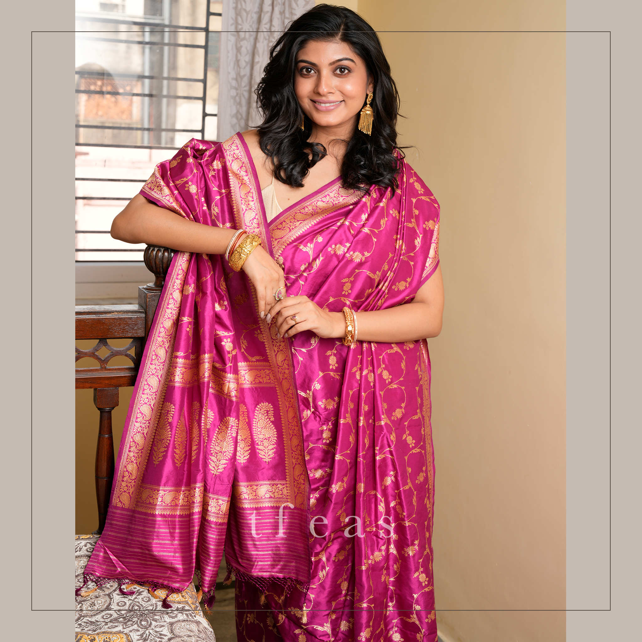 Fuchsia Jangla Khadwa Benarasi