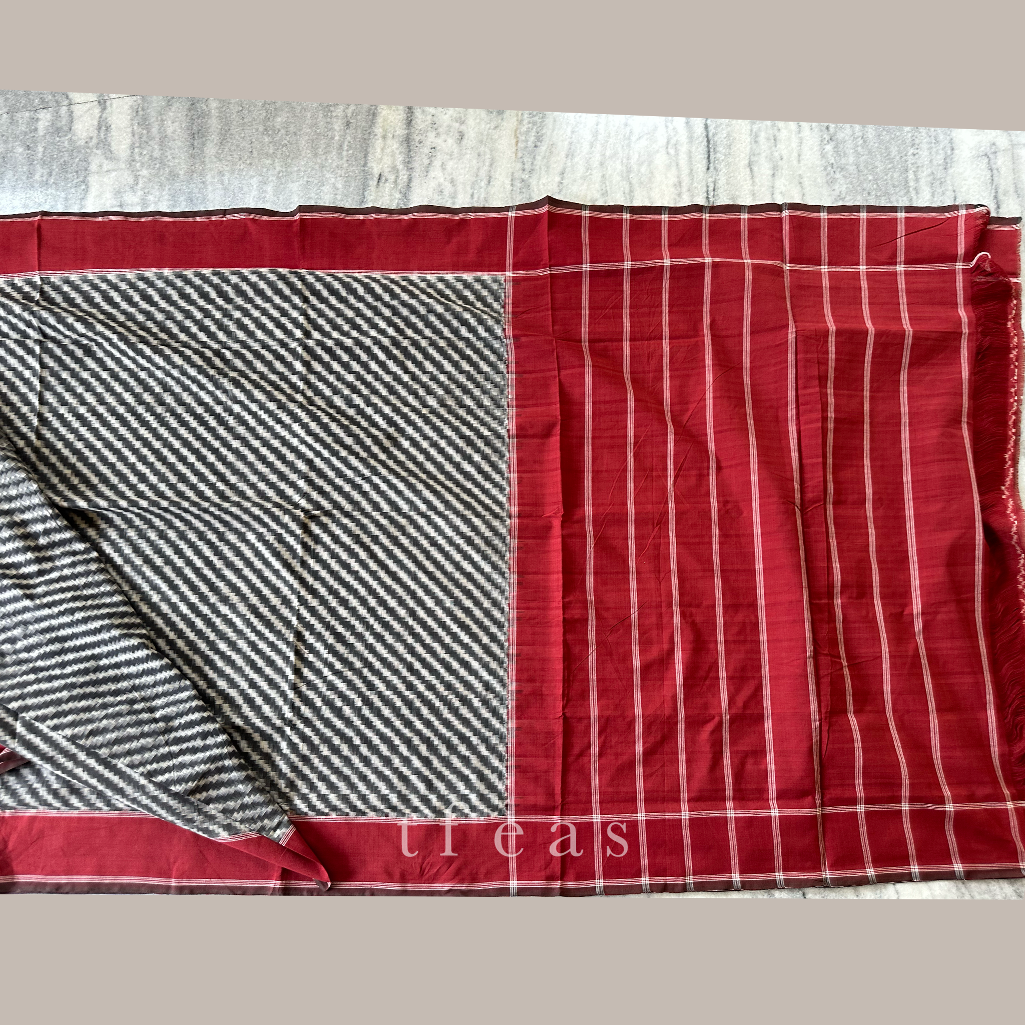 Grey and Red Chevron Double Ikat