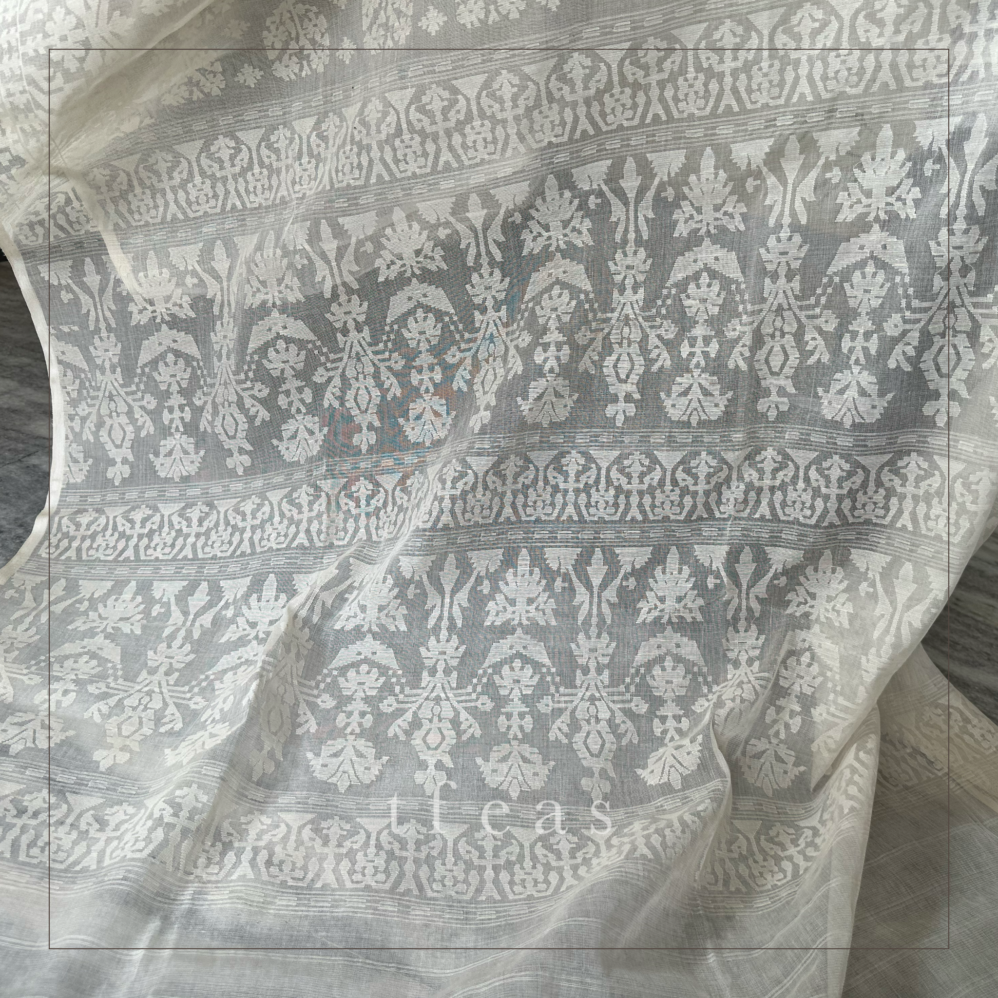 200 count White on White Khadi Dhakai Jamdani