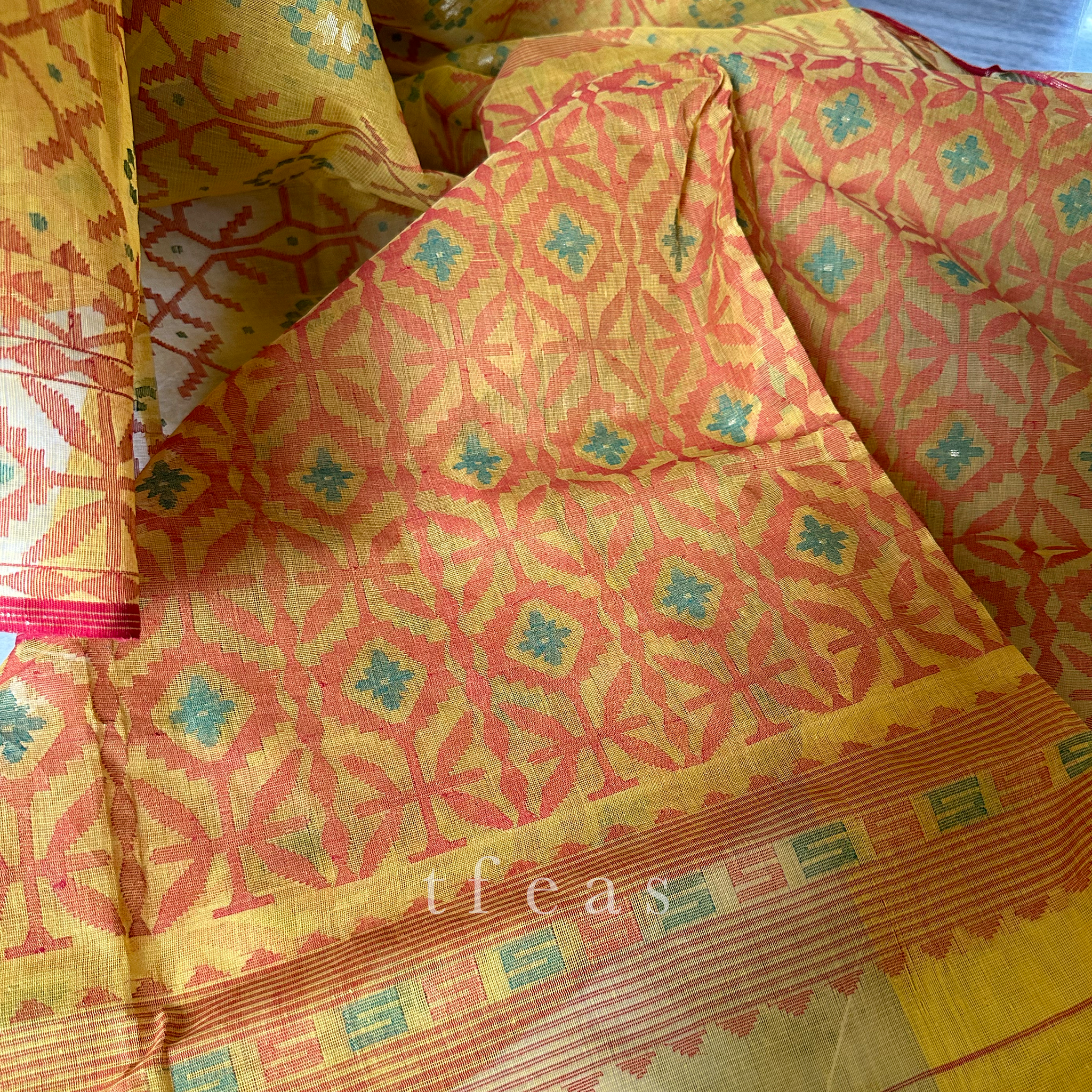 Mustard Yellow Dhakai Jamdani Saree