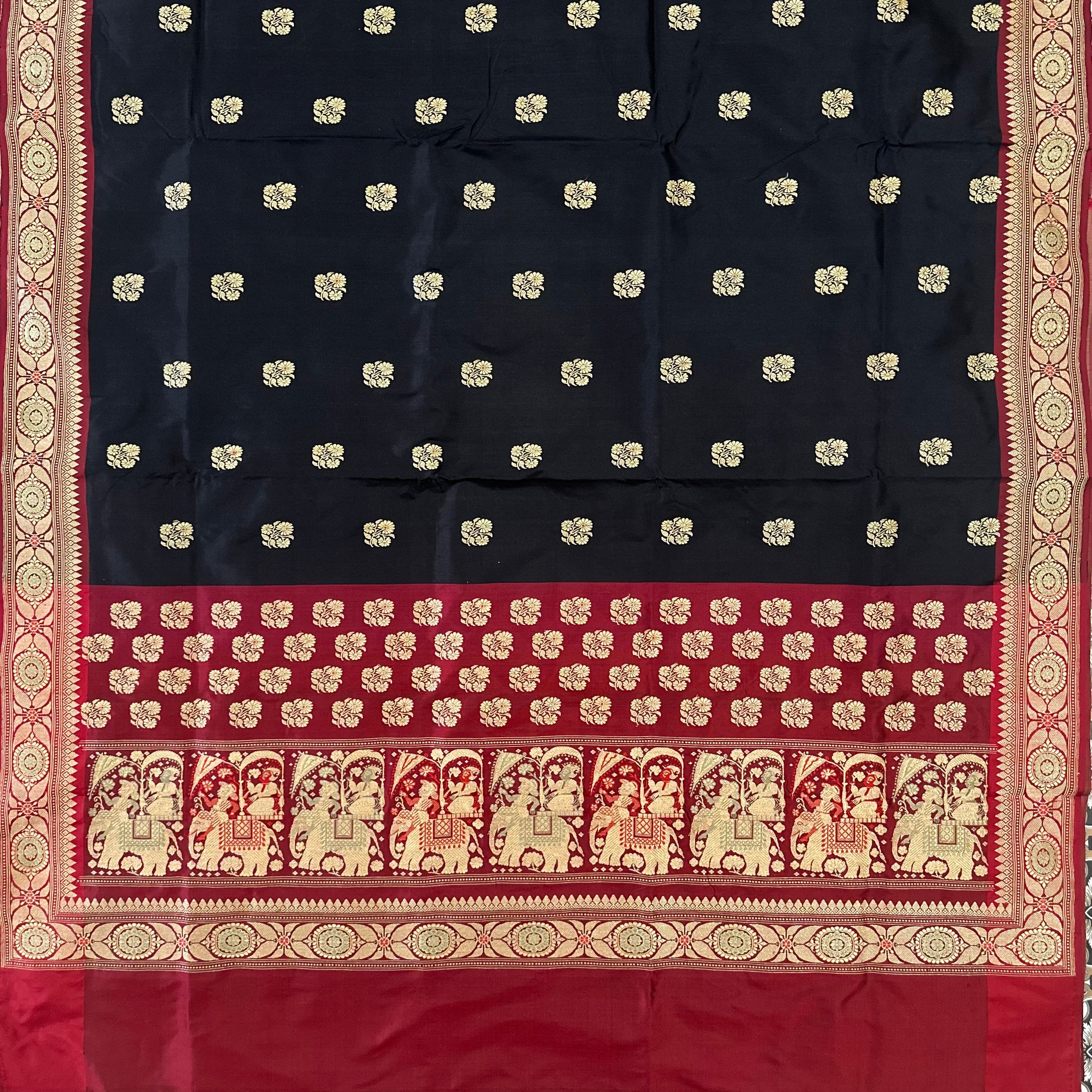 Black and Red Revival Baluchari with Contrast Palla