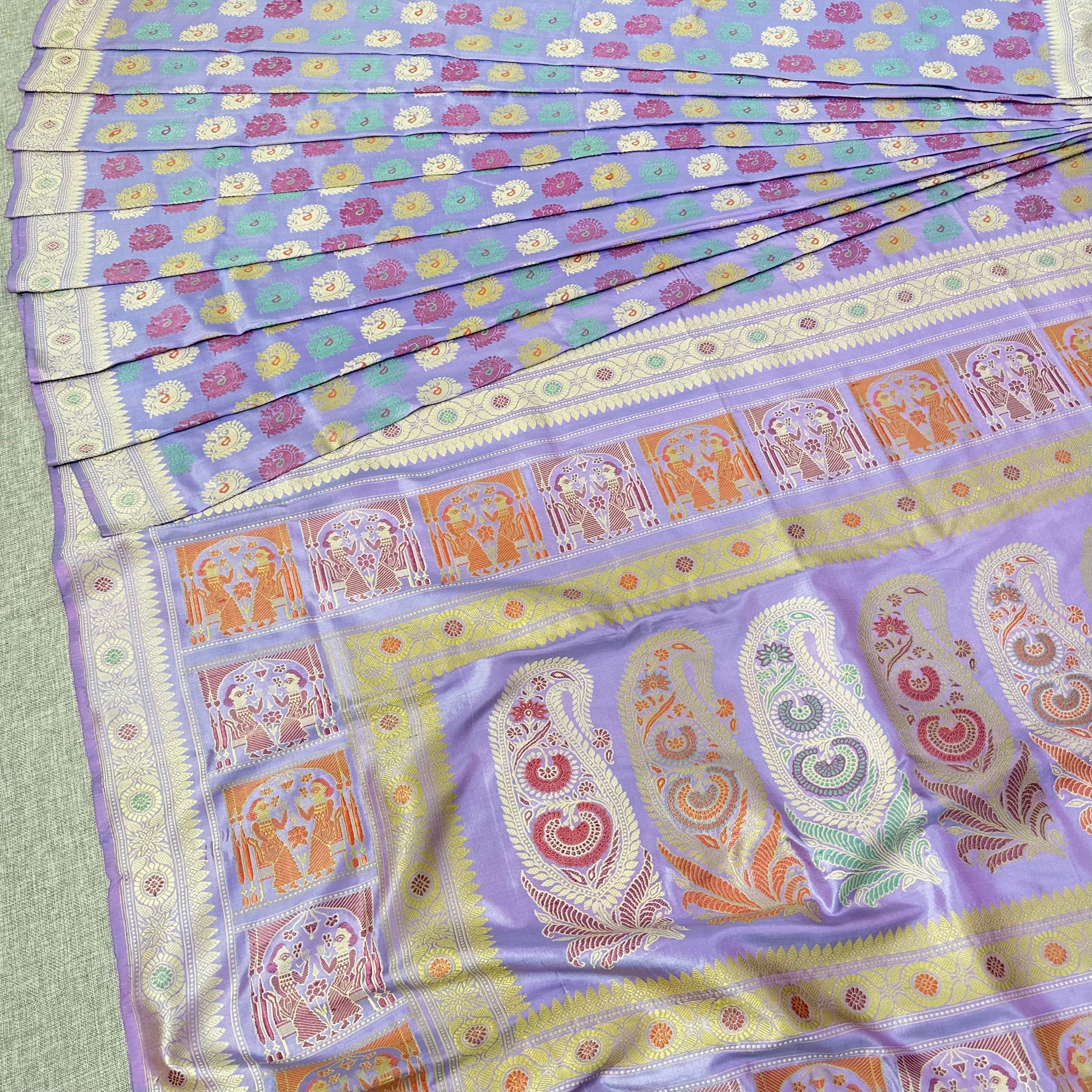 Lilac Revival Baluchari Saree with Paisley and Figure Motifs