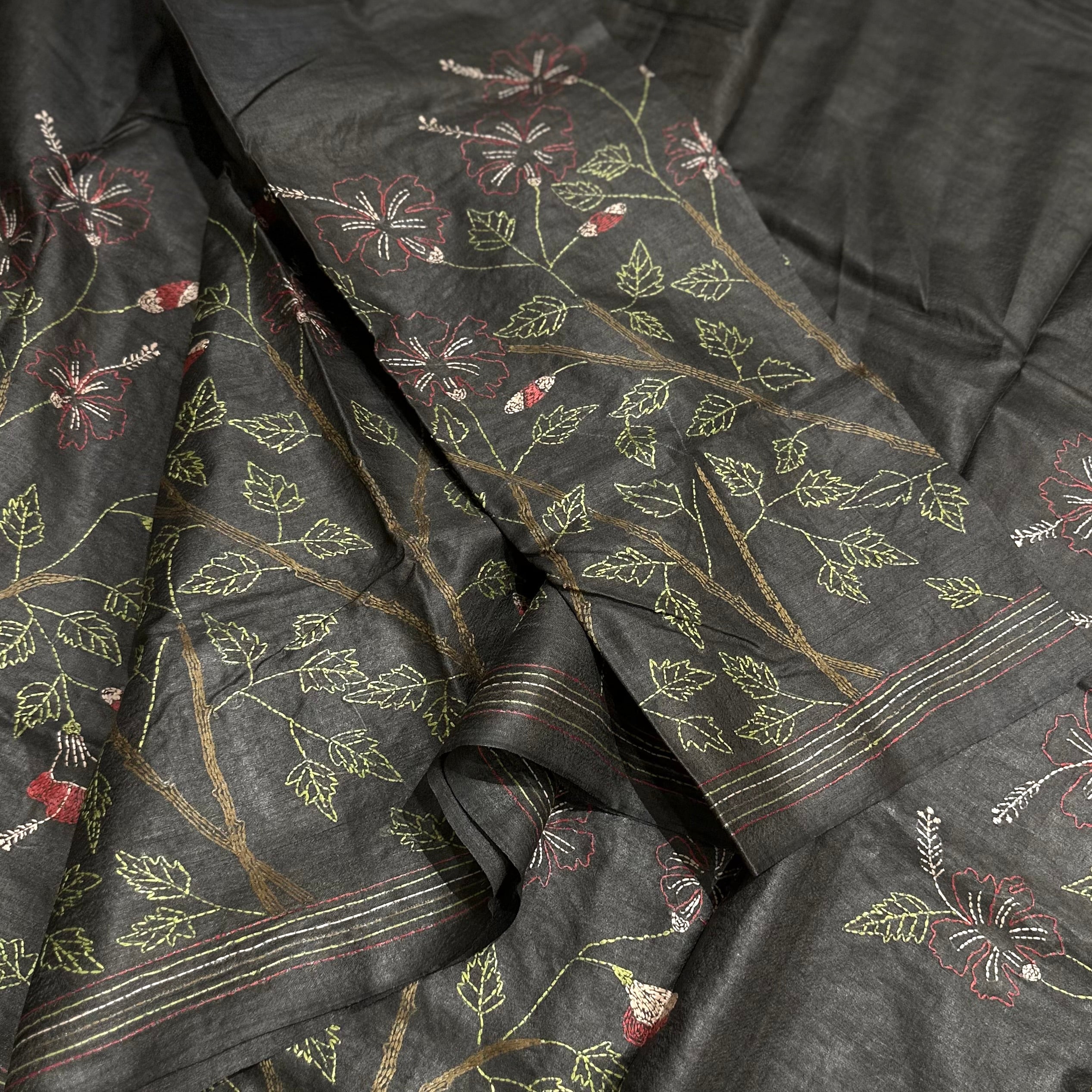 Natural Dyed Handwoven Tussar with Kantha